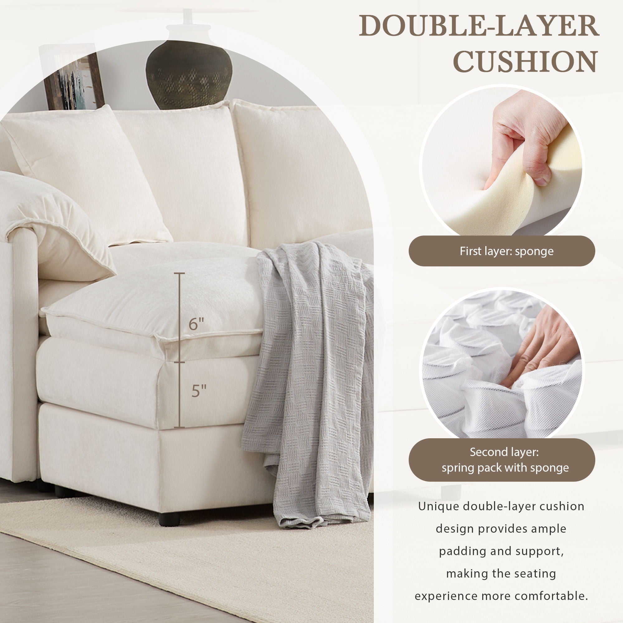 Modular Sectional With Deep And Wide Seat, Cloud Couch Set With Double Cushions Sofa With Movable Ottoman