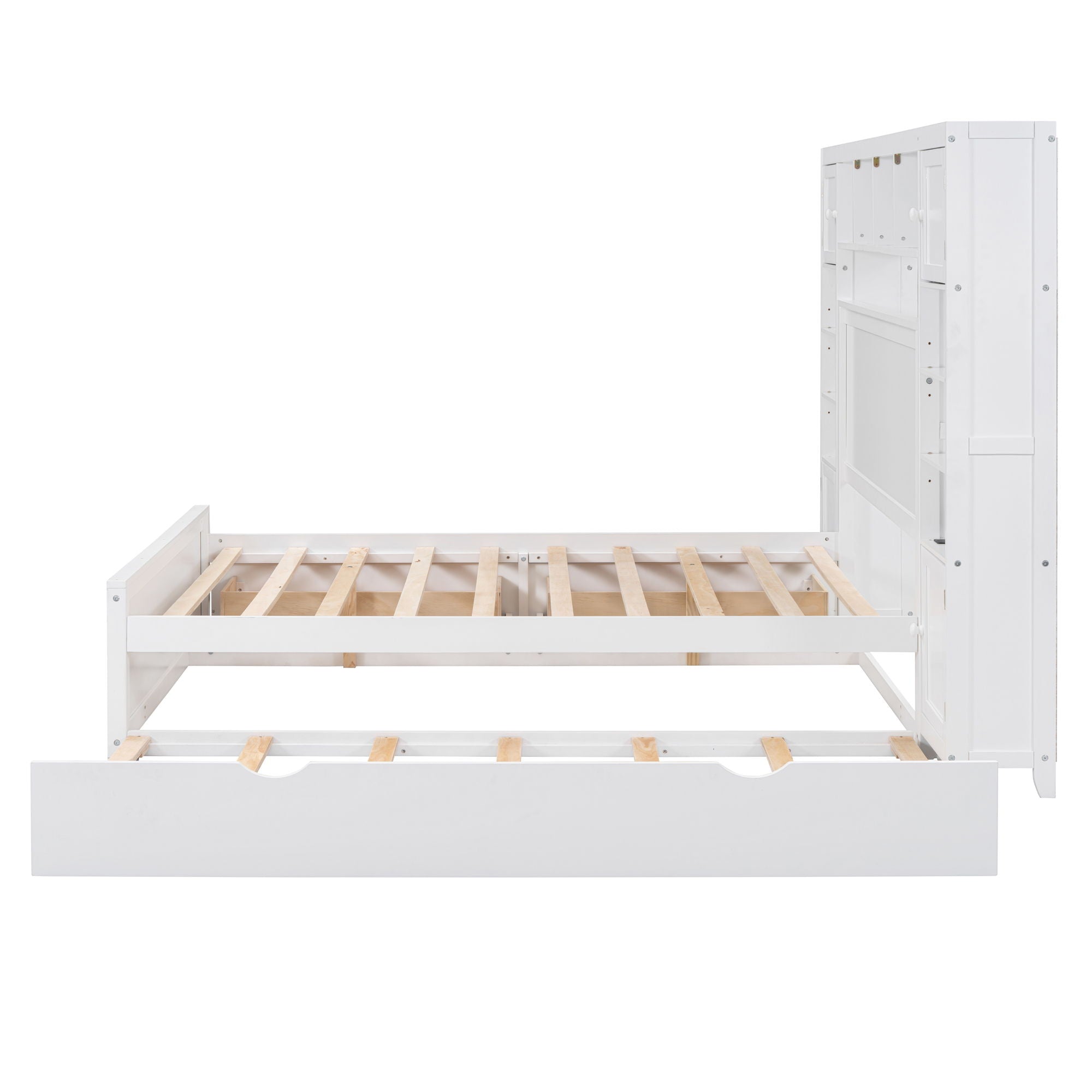 Bed With All In One Cabinet, Shelf And Sockets, Trundle
