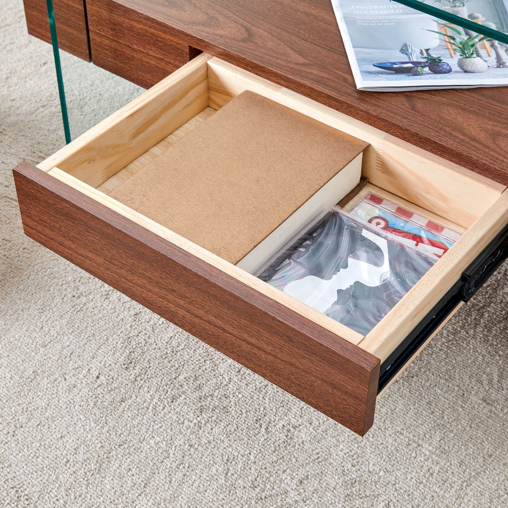 Modern 2 Tier Square Coffee Table, Elegant Marble Pattern