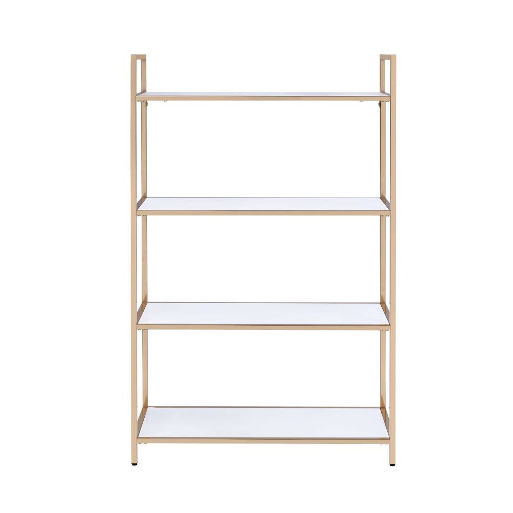 ACME Ottey - Bookshelf - White High Gloss & Gold | Meri Furniture