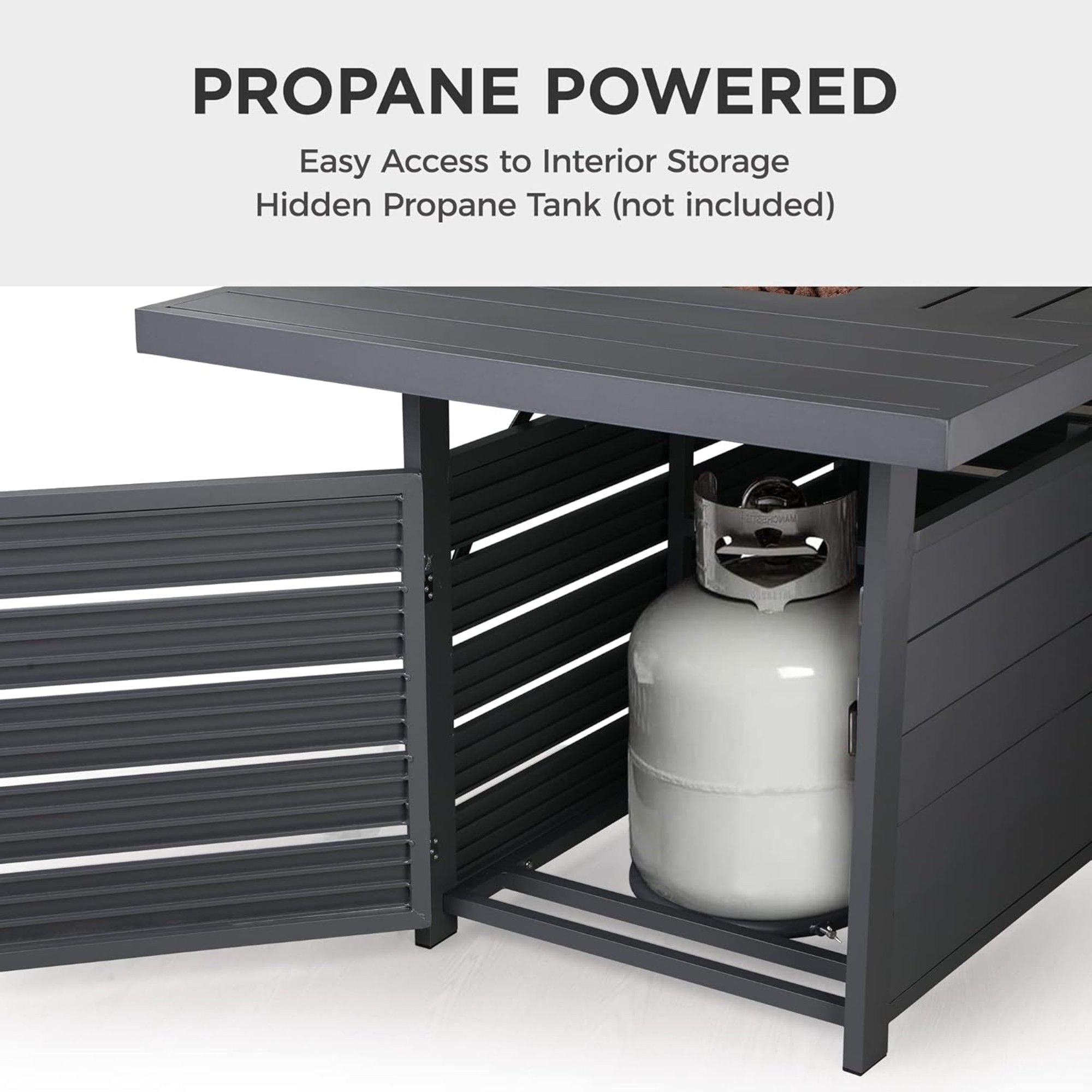 Rectangular Propane Fire Pit Table With Burner, Lava Rock, Waterproof Cover