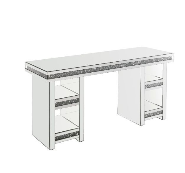ACME Noralie - Writing Desk - Clear Glass, Mirrored & Faux Diamonds | Meri Furniture