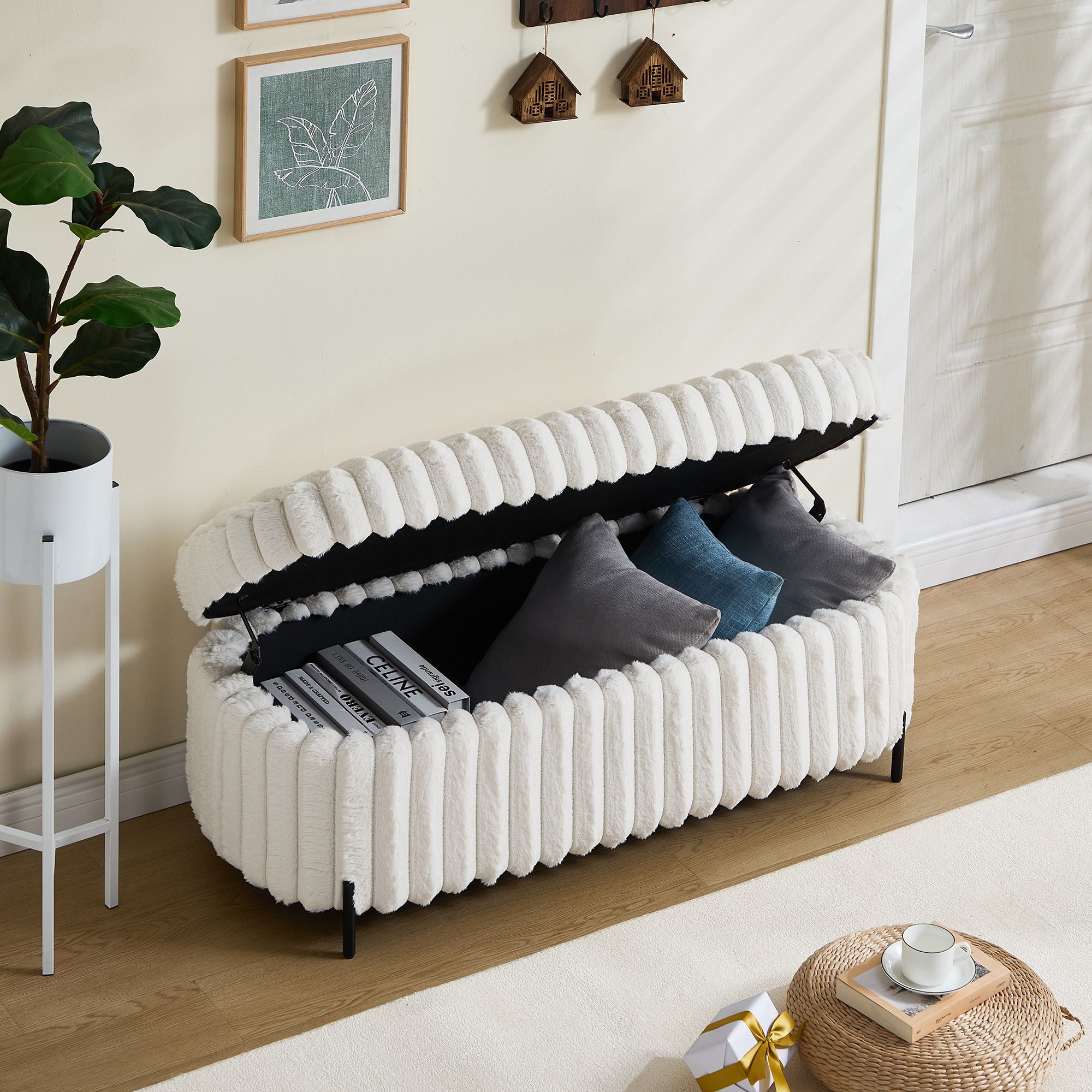 Flip Top Storage Bench With Metal Legs