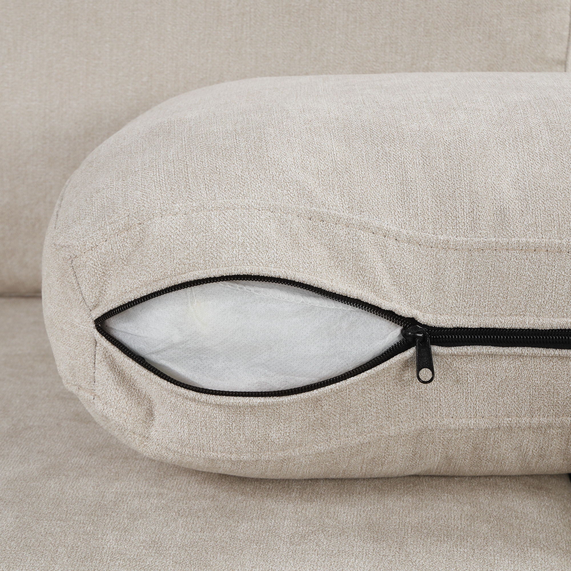 Upholstered 3 Seater Curved Sofa With Printed Pillows Chenille