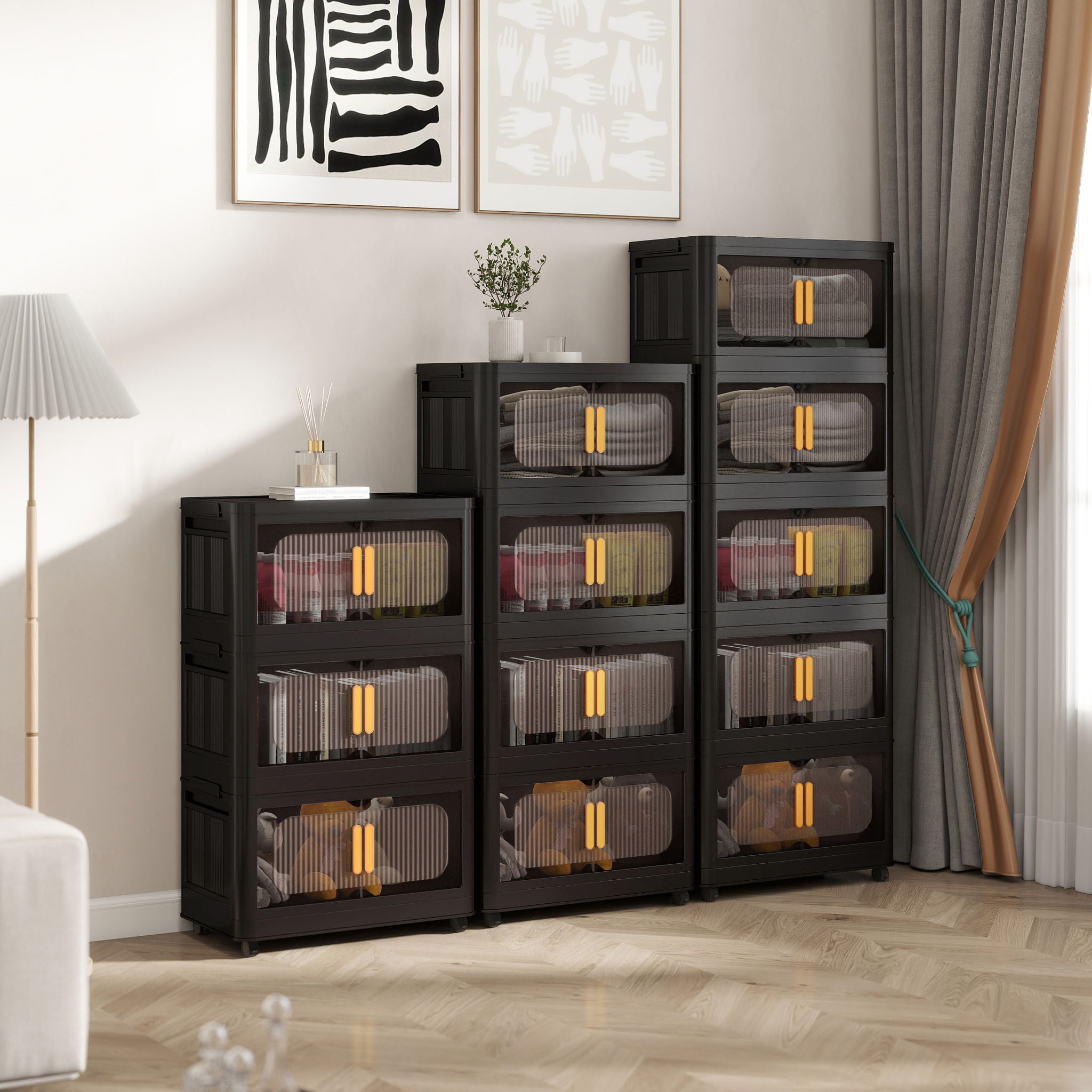 Folding Storage Cabinet With Magnetic Doors And Wheels