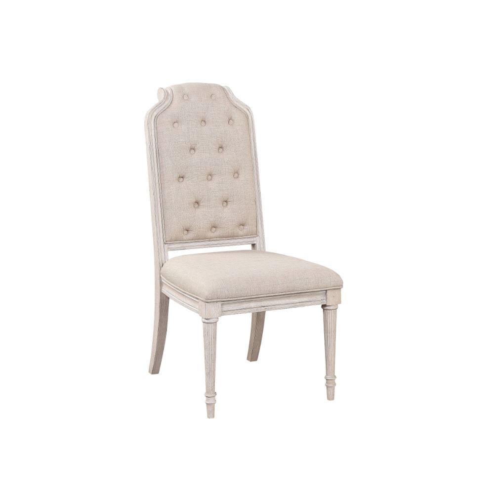 ACME Wynsor - Side Chair (Set of 2) - Fabric & Antique Champagne | Meri Furniture