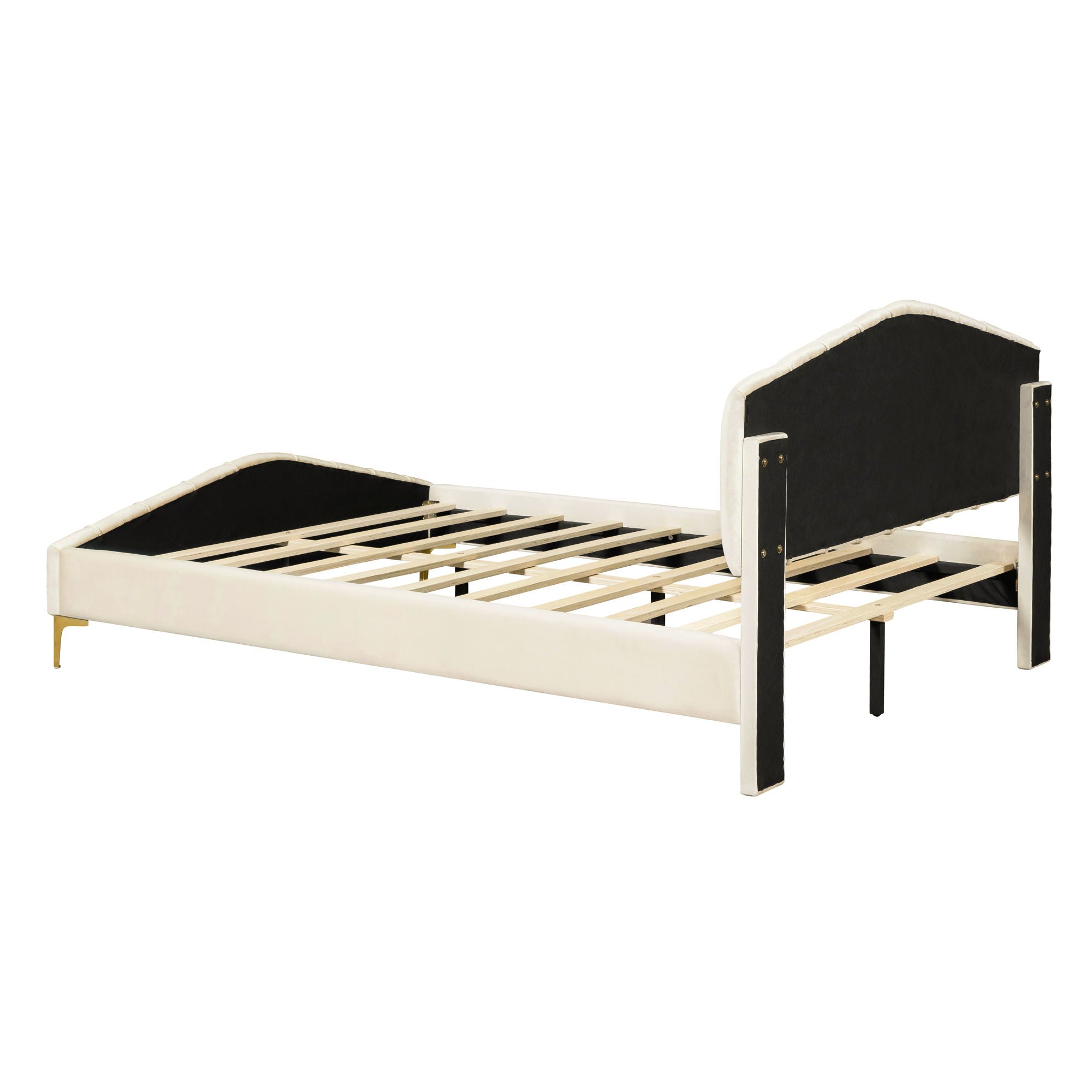 Platform Bed With Thick, Stylish Stripe Decorated Bedboard And Elegant Leg