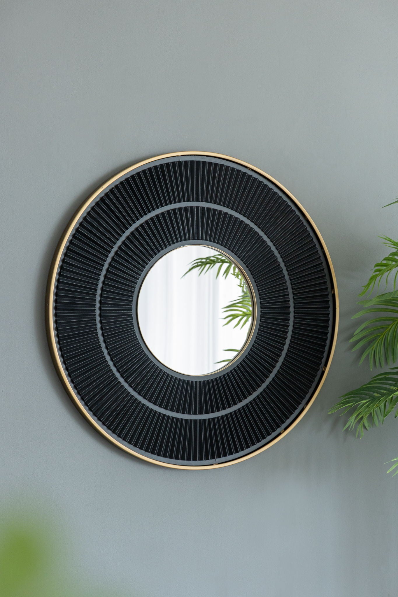 Round Carter Wooden Mirror WithIron Frame Neutral Colorway Wall Decor For Live Space