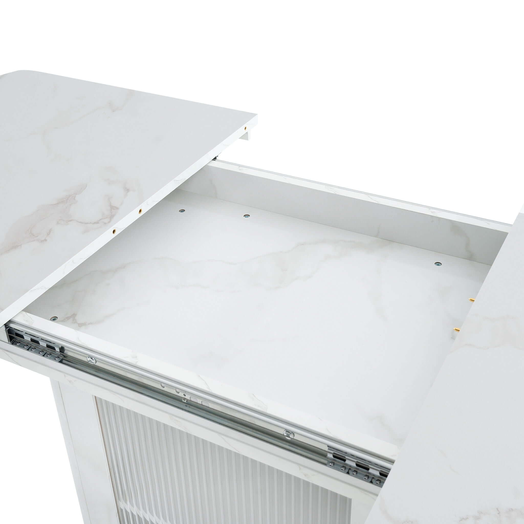 Modern Rectangle Dining Table With Stretchable Top, Storage Cabinet