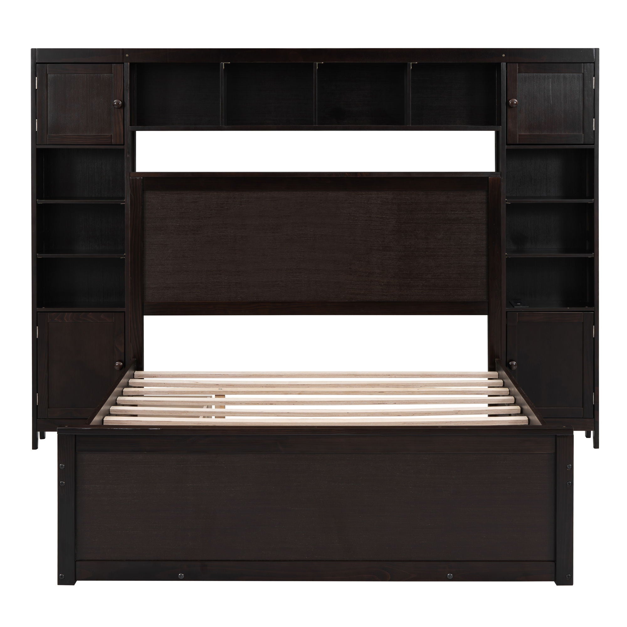 Bed With All In One Cabinet, Shelf And Sockets, Trundle