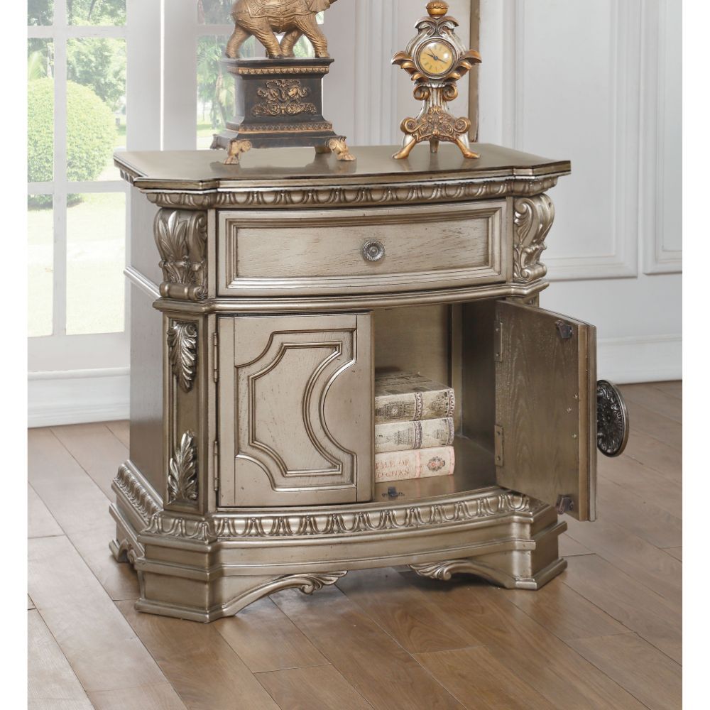 ACME Shaped Wooden Top • 1 Drw & 2 Wooden Doors (Recessed Front Panels). | Meri Furniture