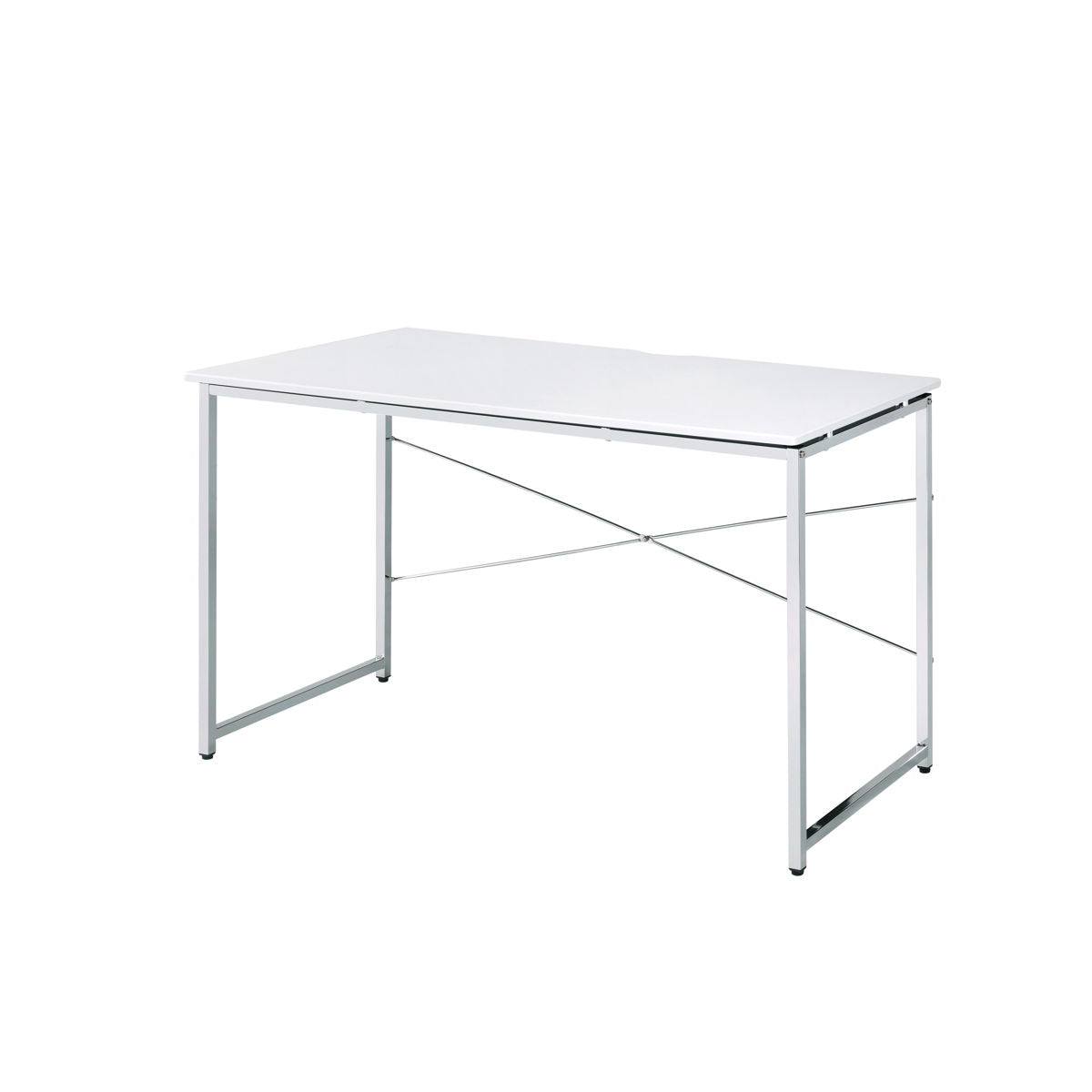 ACME Rectangular Writing DeskModern Concise Design Chrome Metal Frame X-Shape Cross Bar4 Tier Shelf Book Case | Meri Furniture
