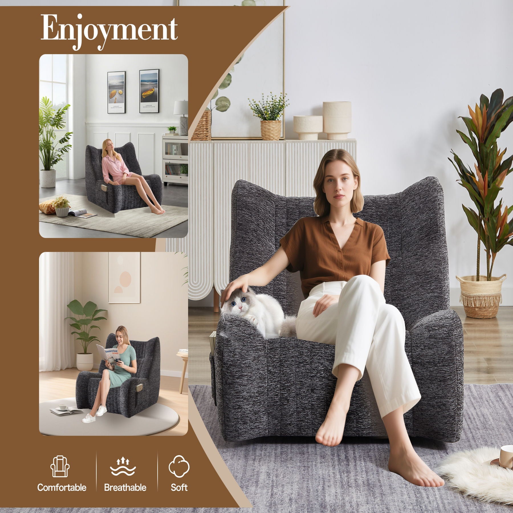 Bean Bag Chair, Lazy Floor Sofa Couch - Gray