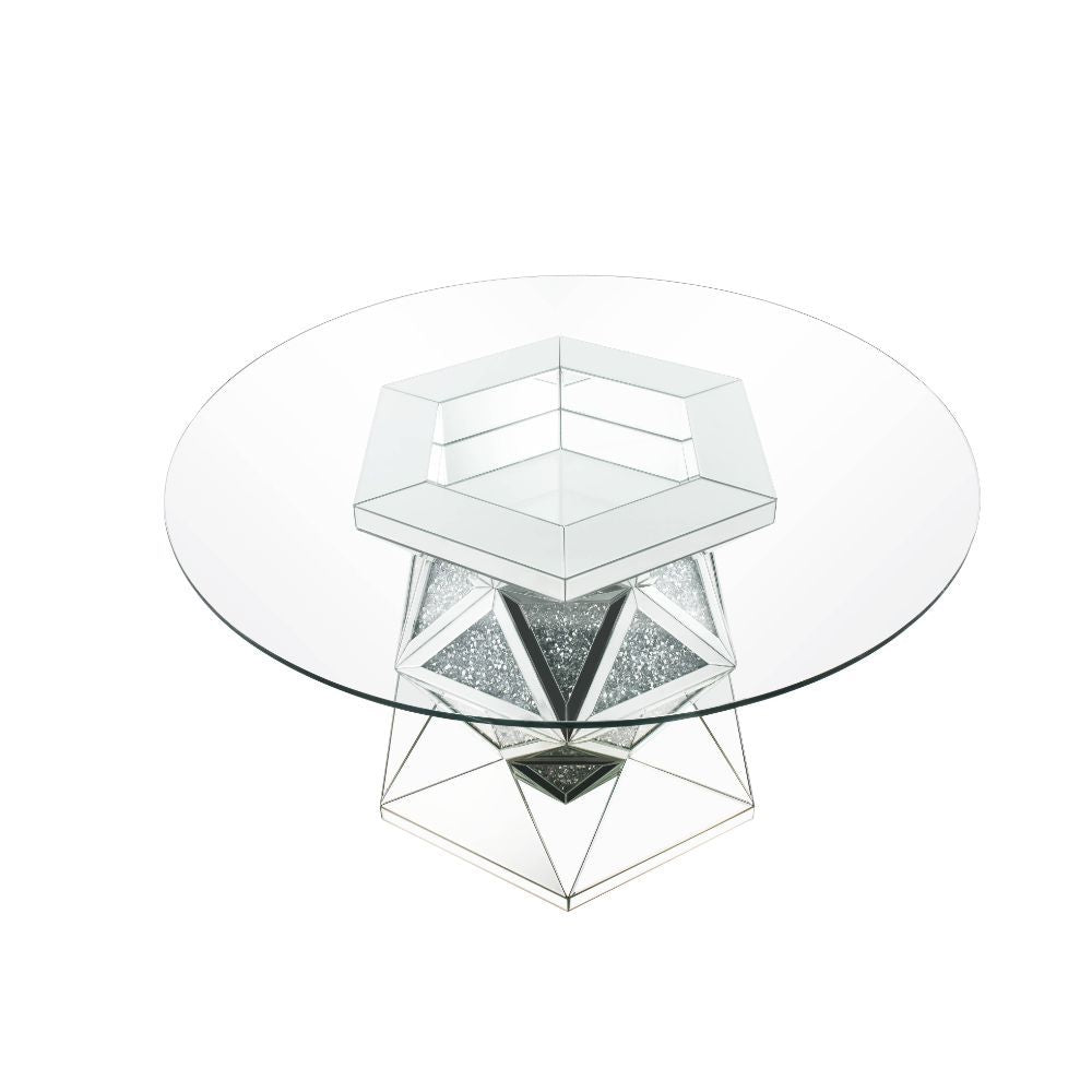ACME Noralie - Dining Table - Mirrored & Faux Diamonds - 30" | Meri Furniture