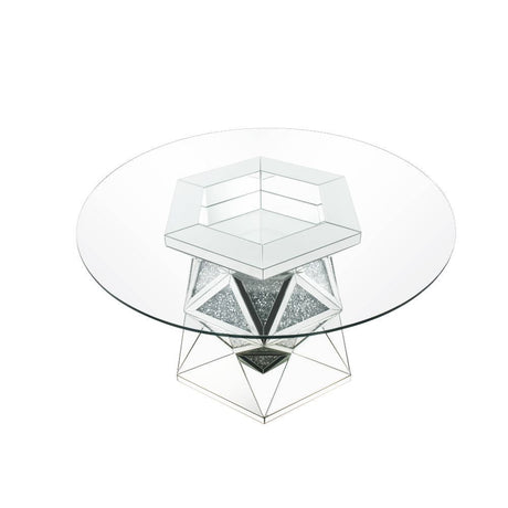ACME Noralie - Dining Table - Mirrored & Faux Diamonds - 30" | Meri Furniture