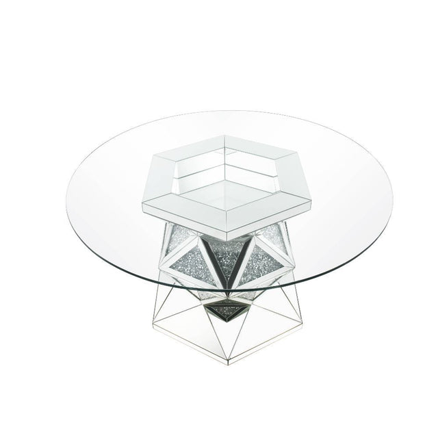 ACME Noralie - Dining Table - Mirrored & Faux Diamonds - 30" | Meri Furniture