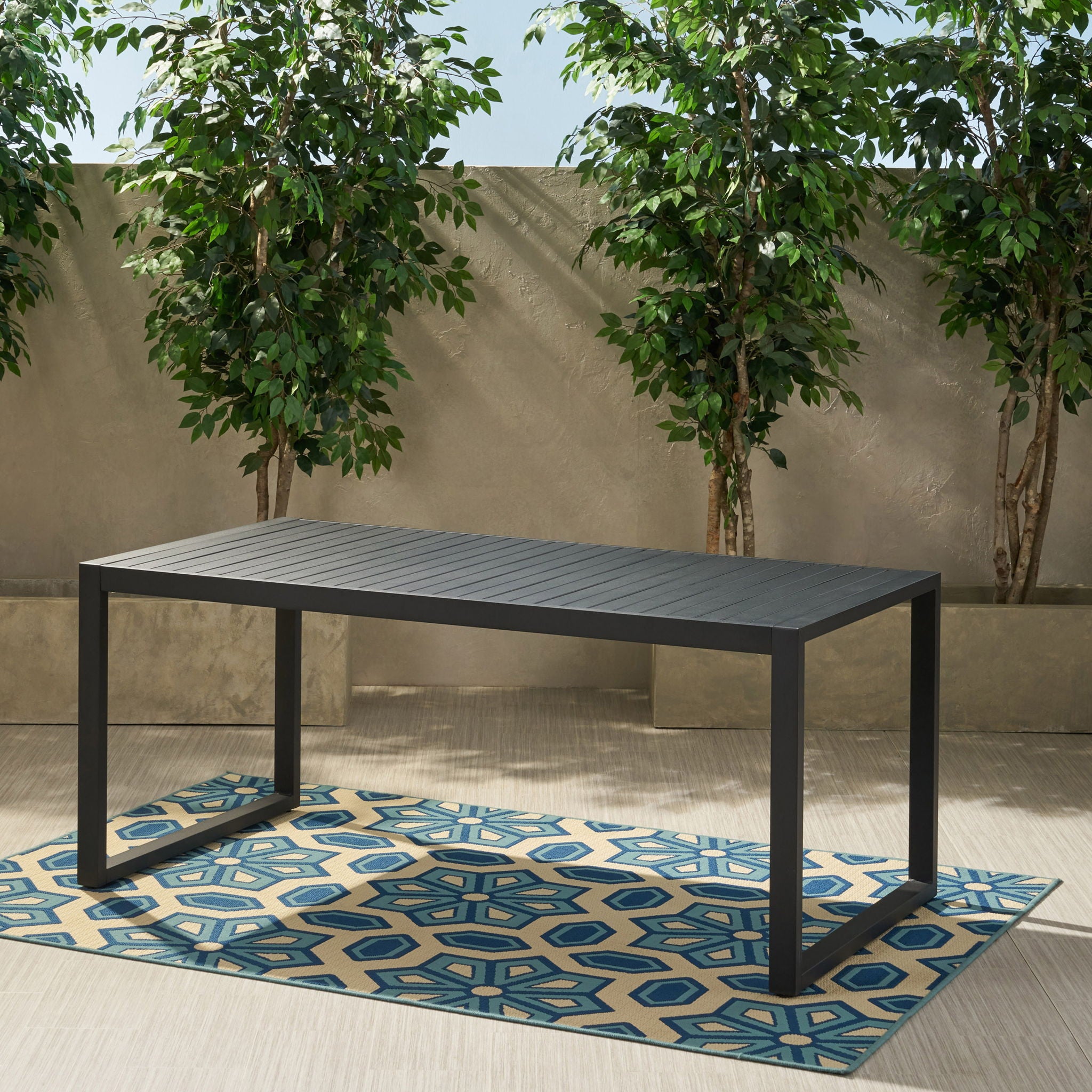 Modern Outdoor Aluminum Rectangular Dining Table With Slatted Top