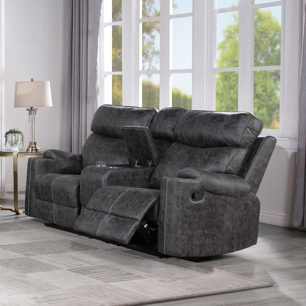 ACME Hirah - Motion Loveseat With Console & USB Port - Dark Gray Polish Microfiber | Meri Furniture