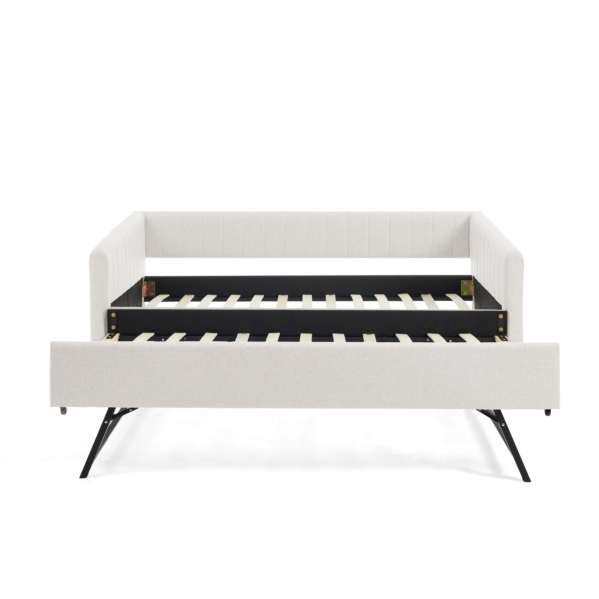 Upholstered Daybed With Trundle With Vertical Stripes