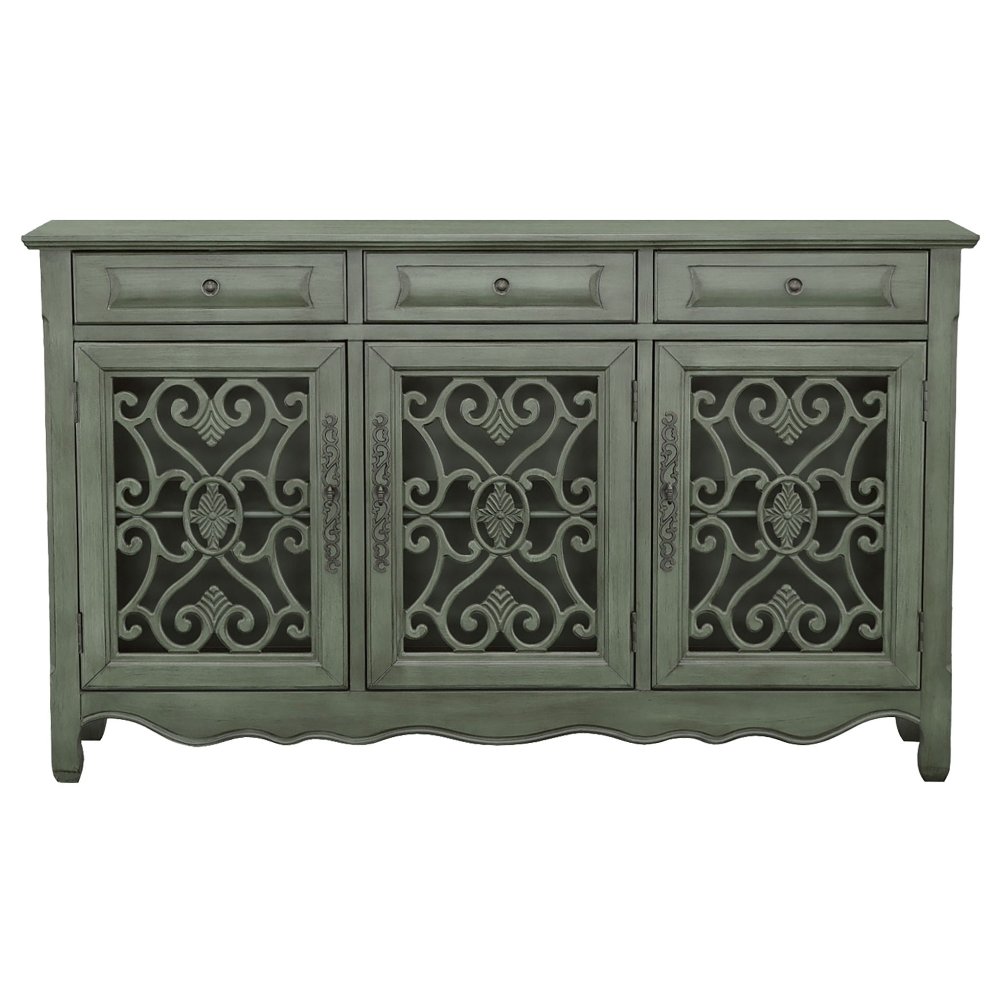 Naomi - 3 Drawer Scrollwork Accent Cabinet - Green