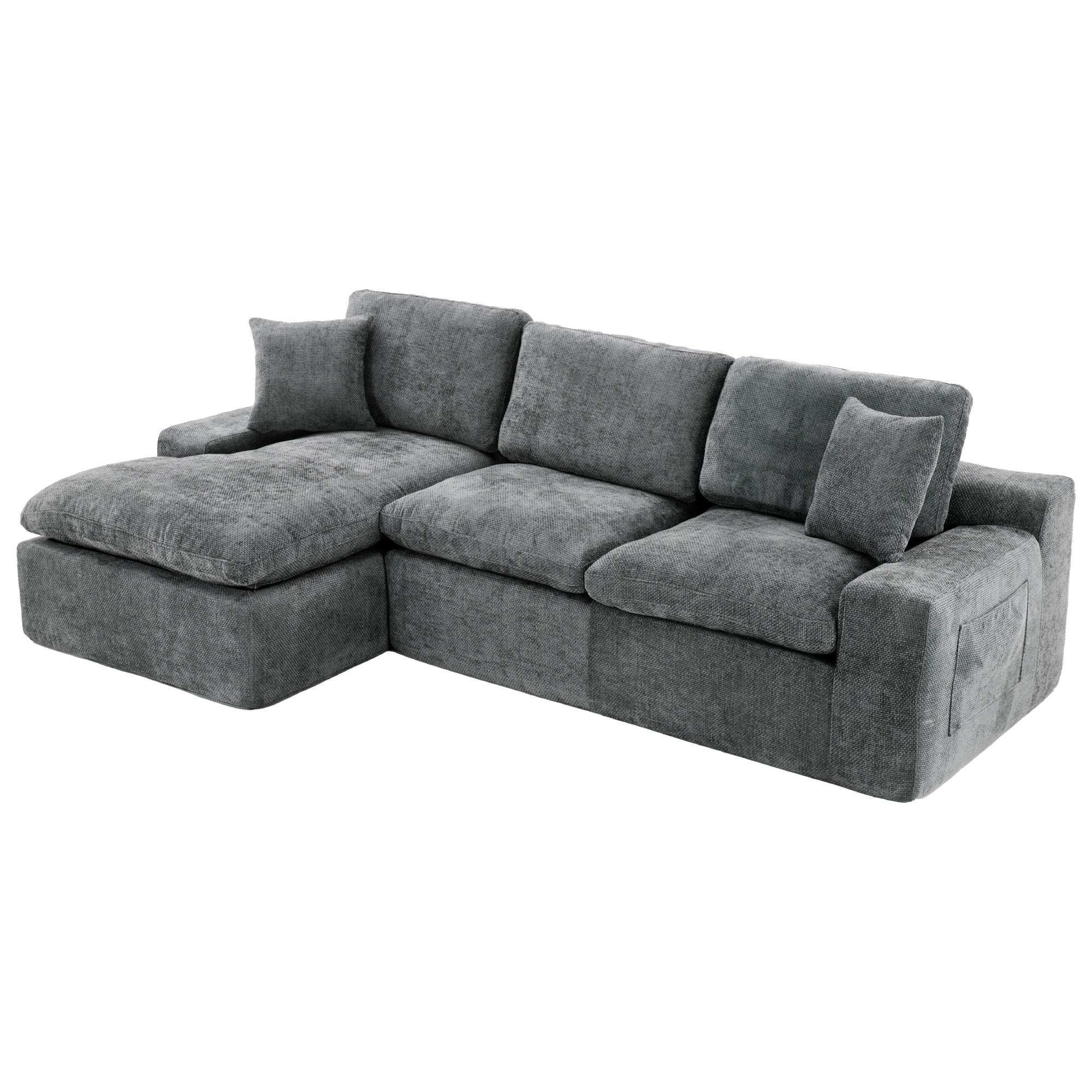 Cloud Sectional Sofa With Double Layer Cushion And Side Pockets, Free-Combined