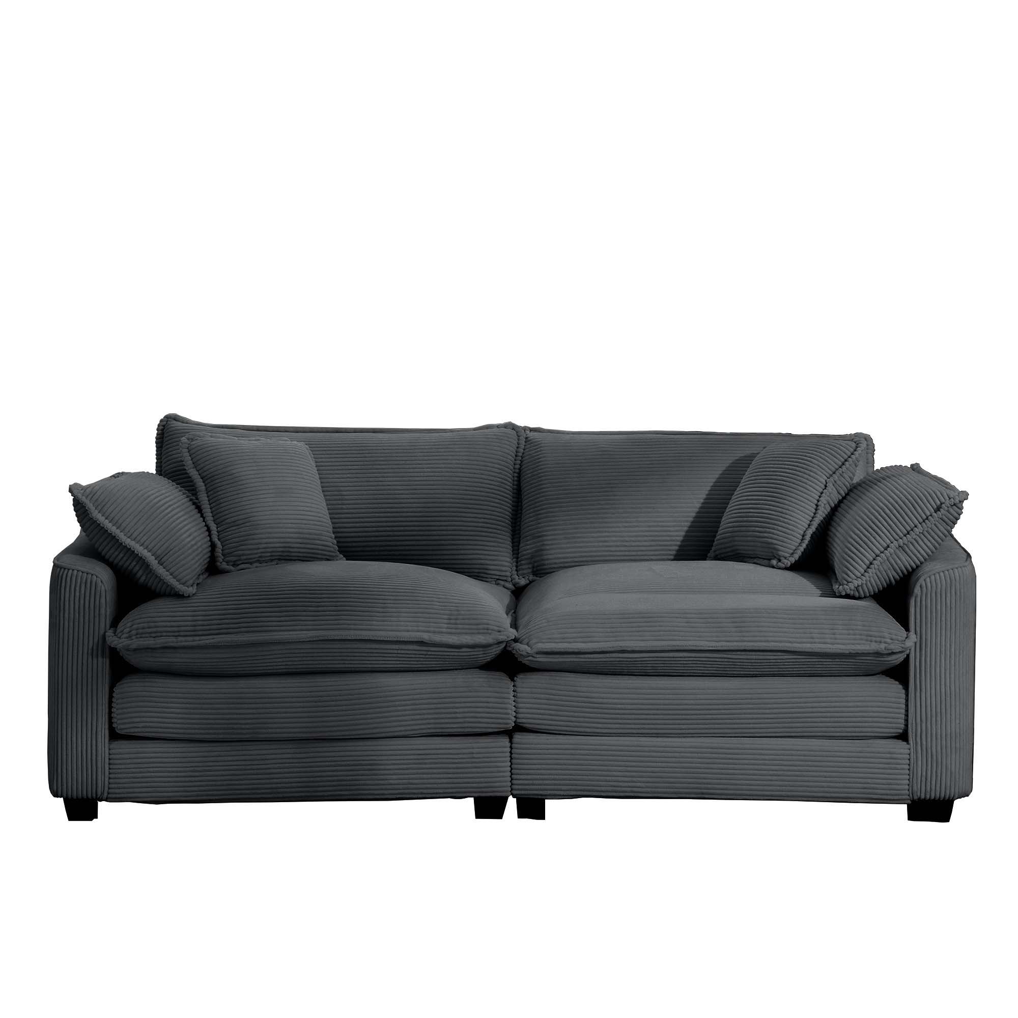 Modern 2 Seater With 4 Pillows, Upholstered Deep Seating Loveseat
