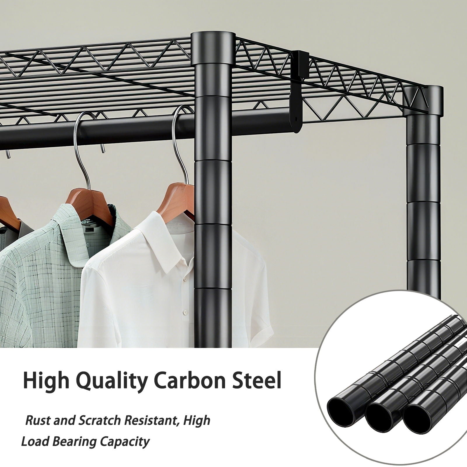 Heavy Duty Garment Rack With 8 Adjustable Wire Shelves And 5 Clothes Rails, Freestanding Closet Organizer Metal - Black