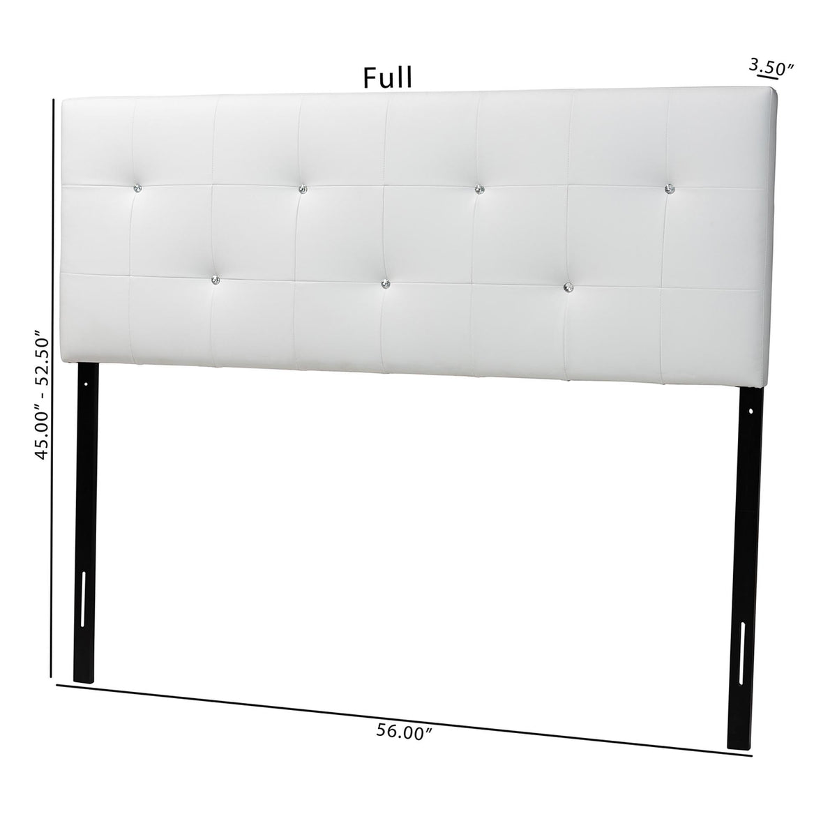 Dalini Modern and Contemporary Queen White Faux Leather Headboard with Faux Crystal Buttons
