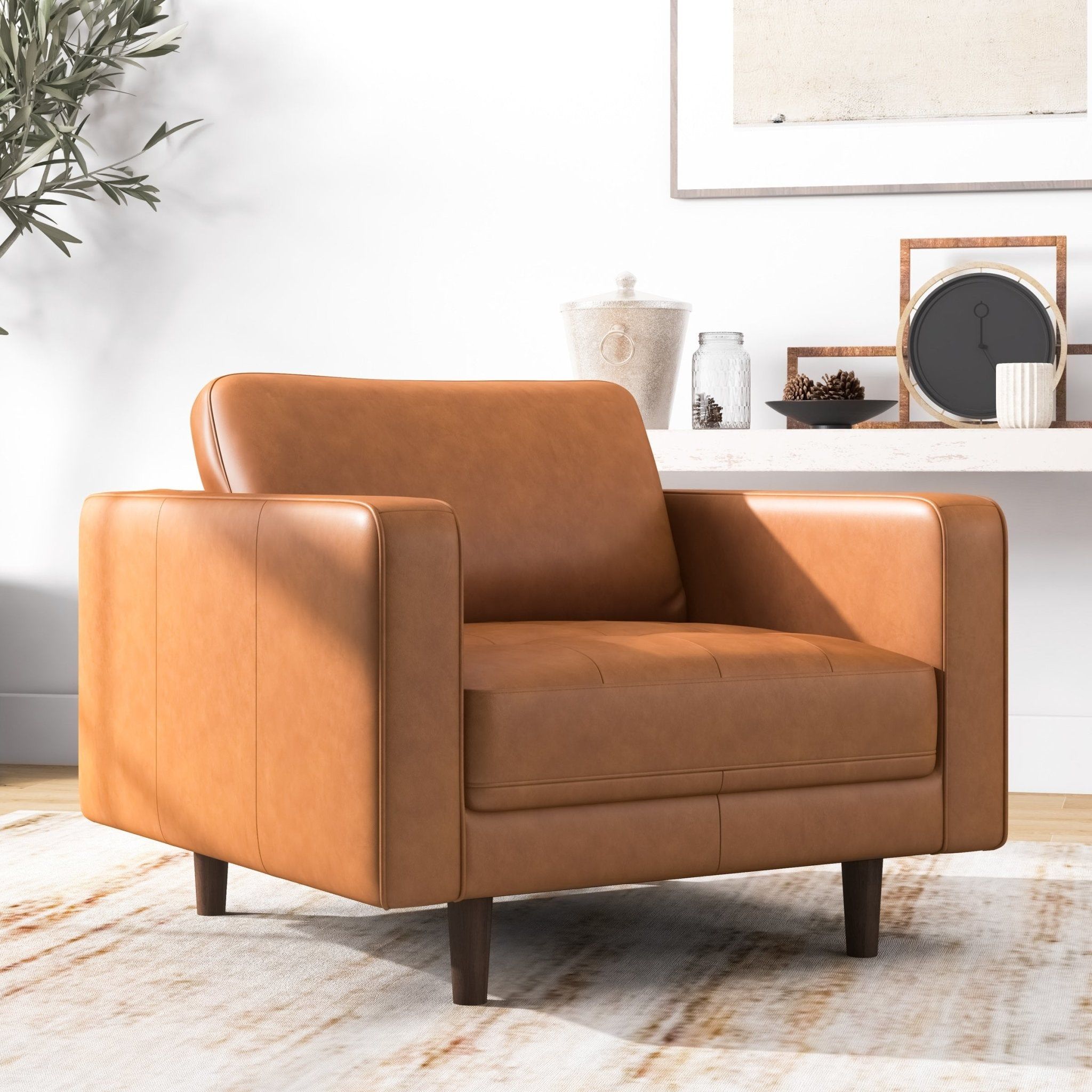 Catherine - Leather Lounge Chair Leather - Brown / Tan