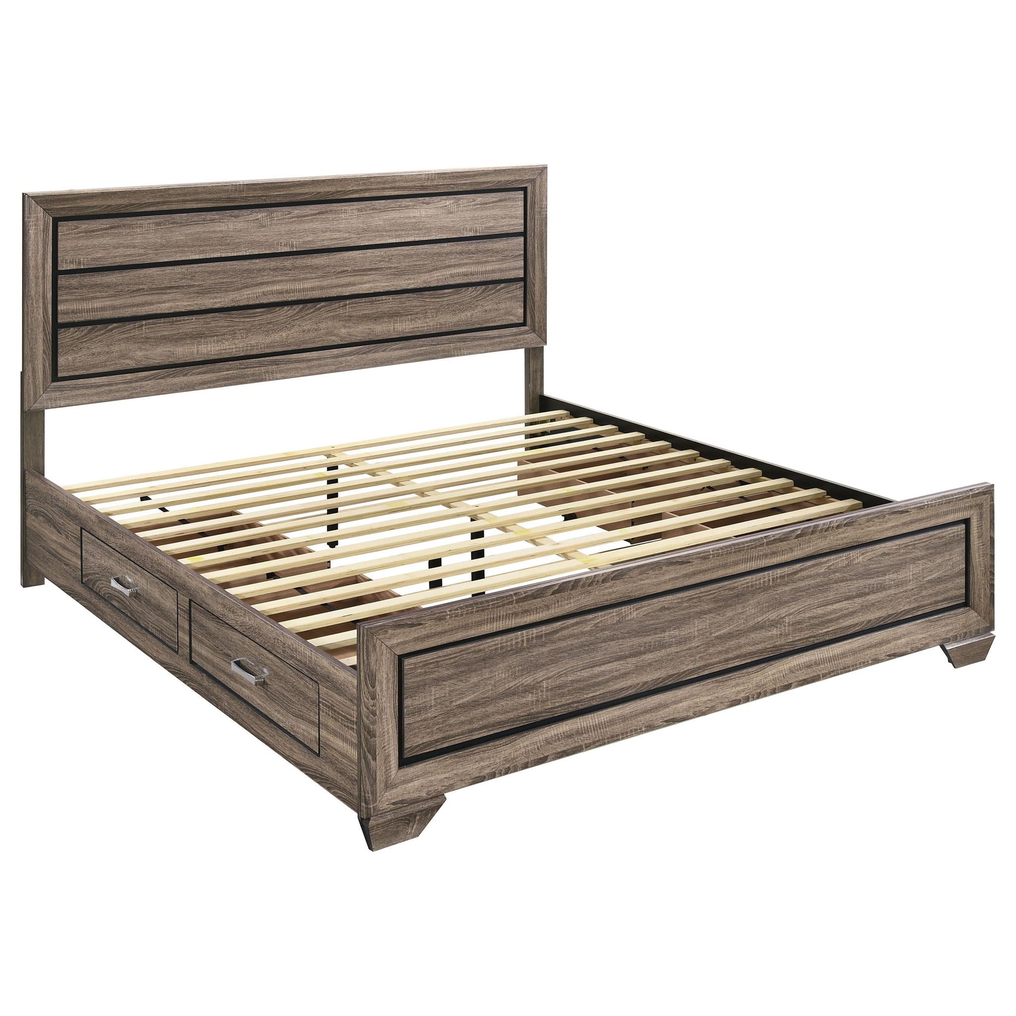 Kauffman Wood Eastern King Storage Panel Bed Washed Taupe