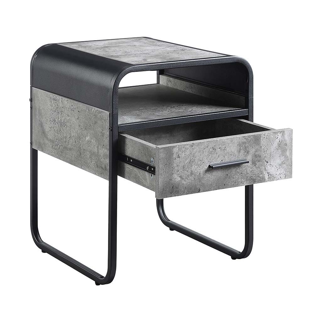 ACME Raziela - End Table - Concrete Gray & Black Finish - 22" | Meri Furniture