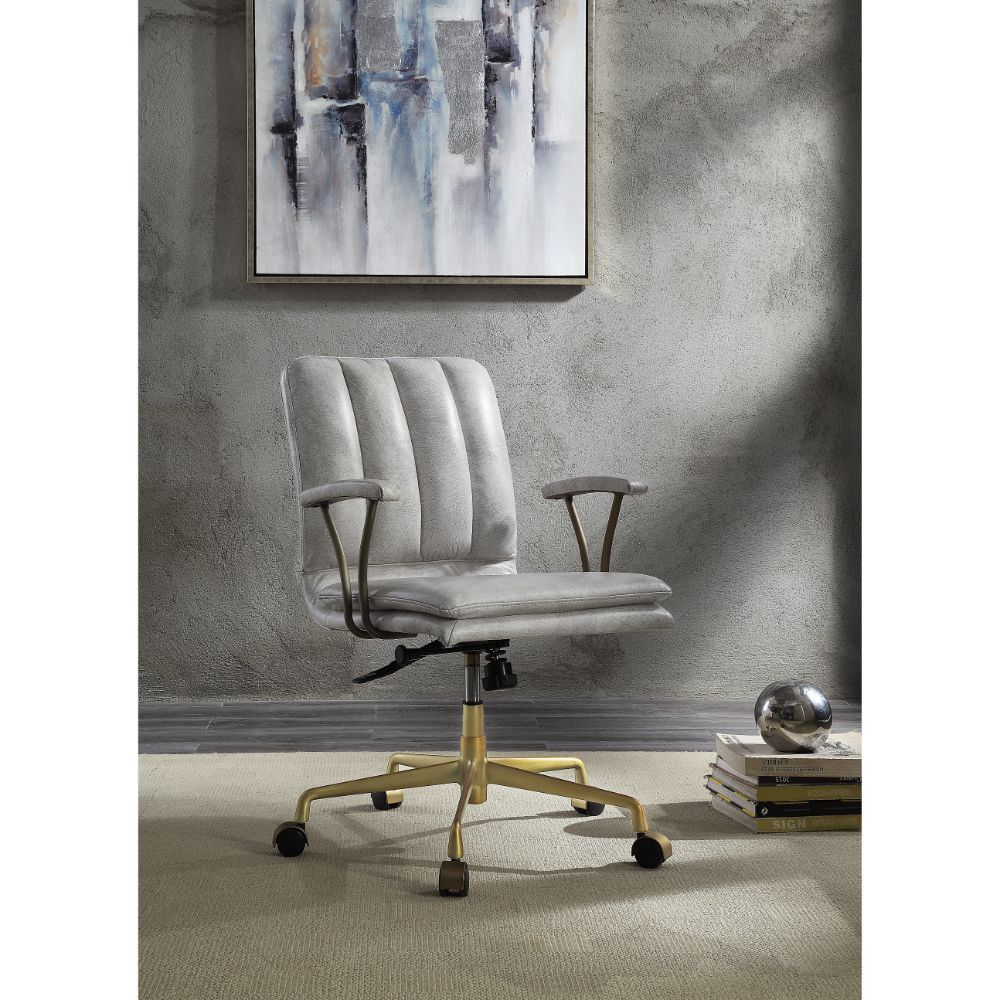 ACME Damir - Office Chair - Vintage White Top Grain Leather & Chrome | Meri Furniture