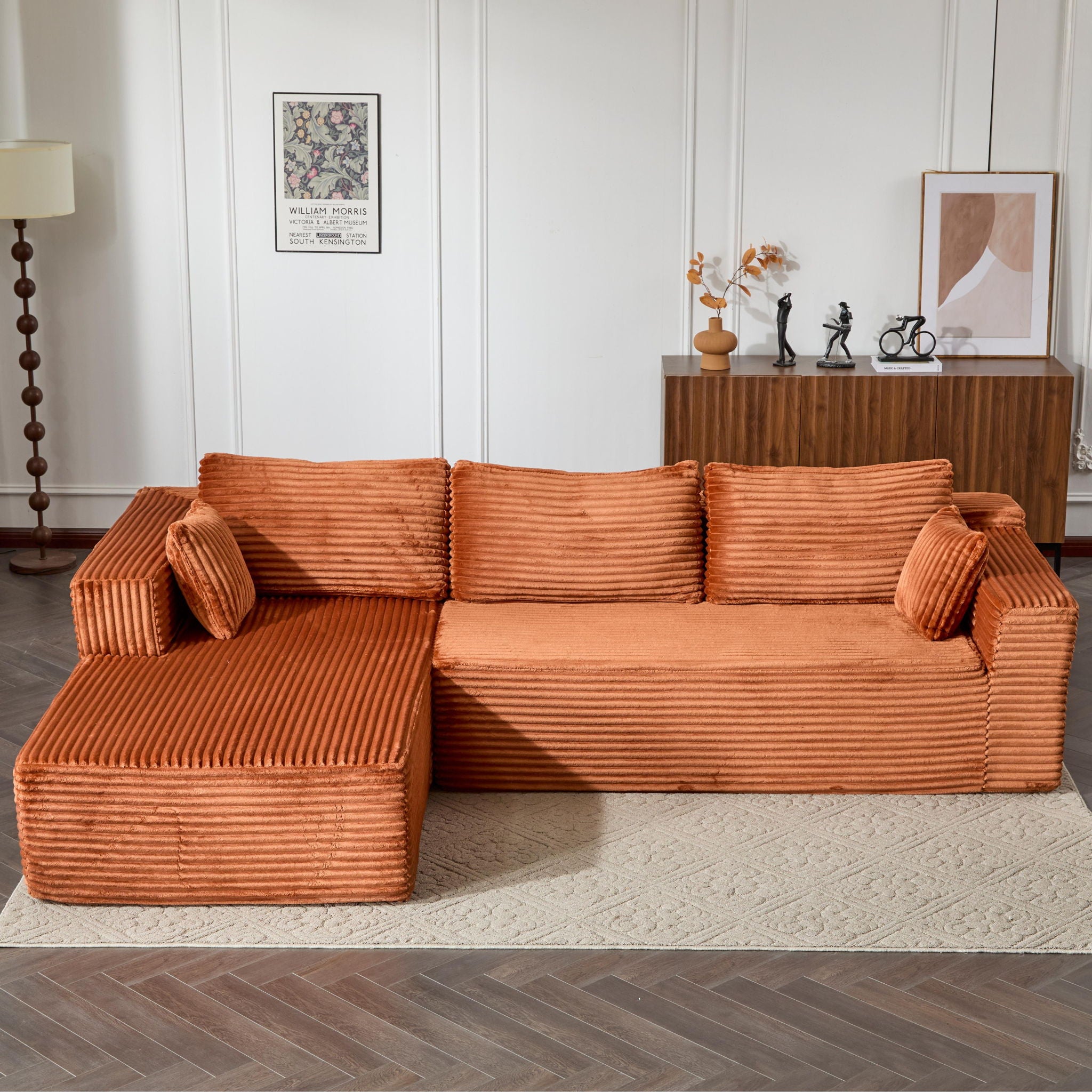 Compression Sectional Couch With Comfy Chaise, Boneless L Shape Sofa With Deep Seat