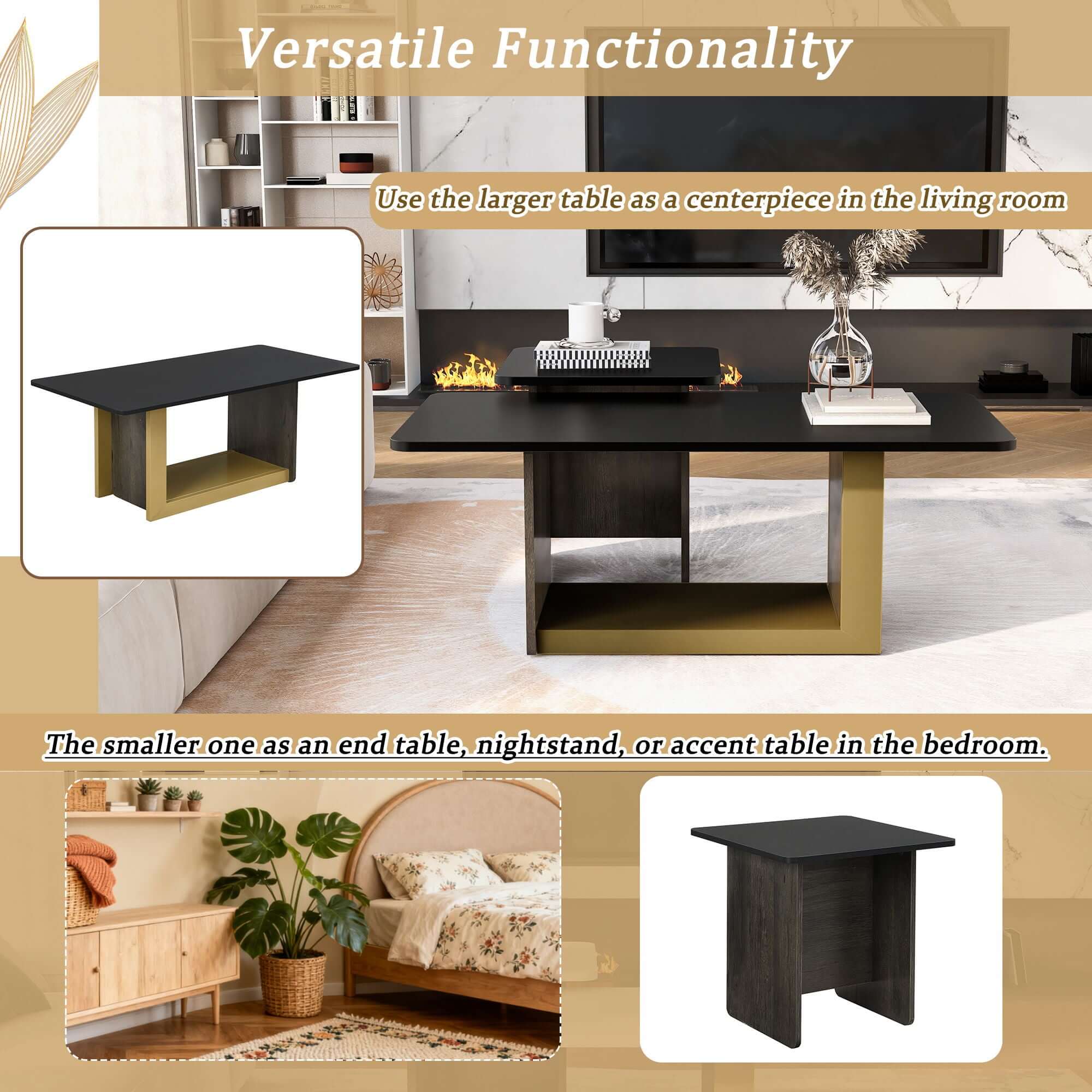 Small Square Coffee Table With End Table (Set of 2)