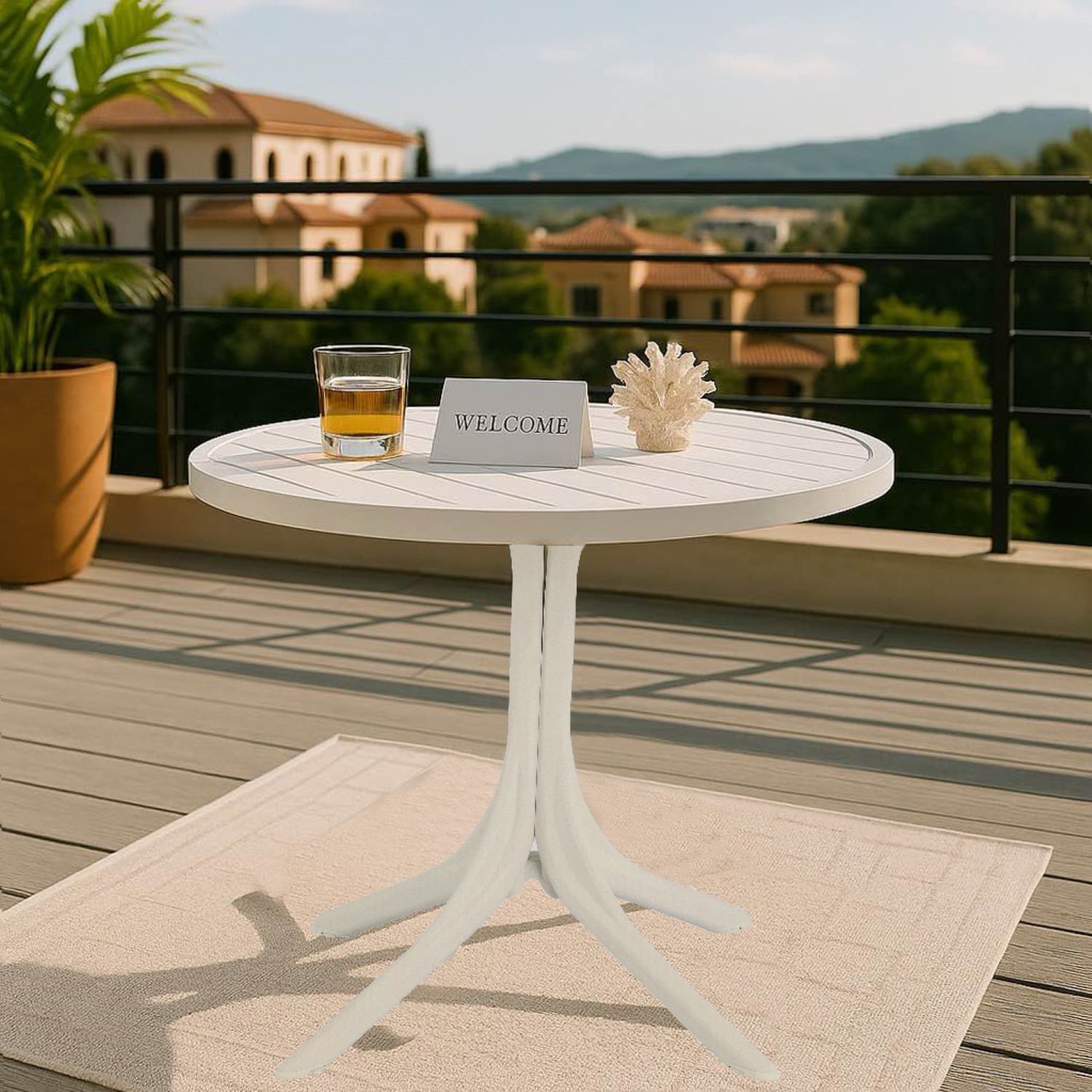 Modern Round Table, Waterproof, UV Resistant And Durable - White
