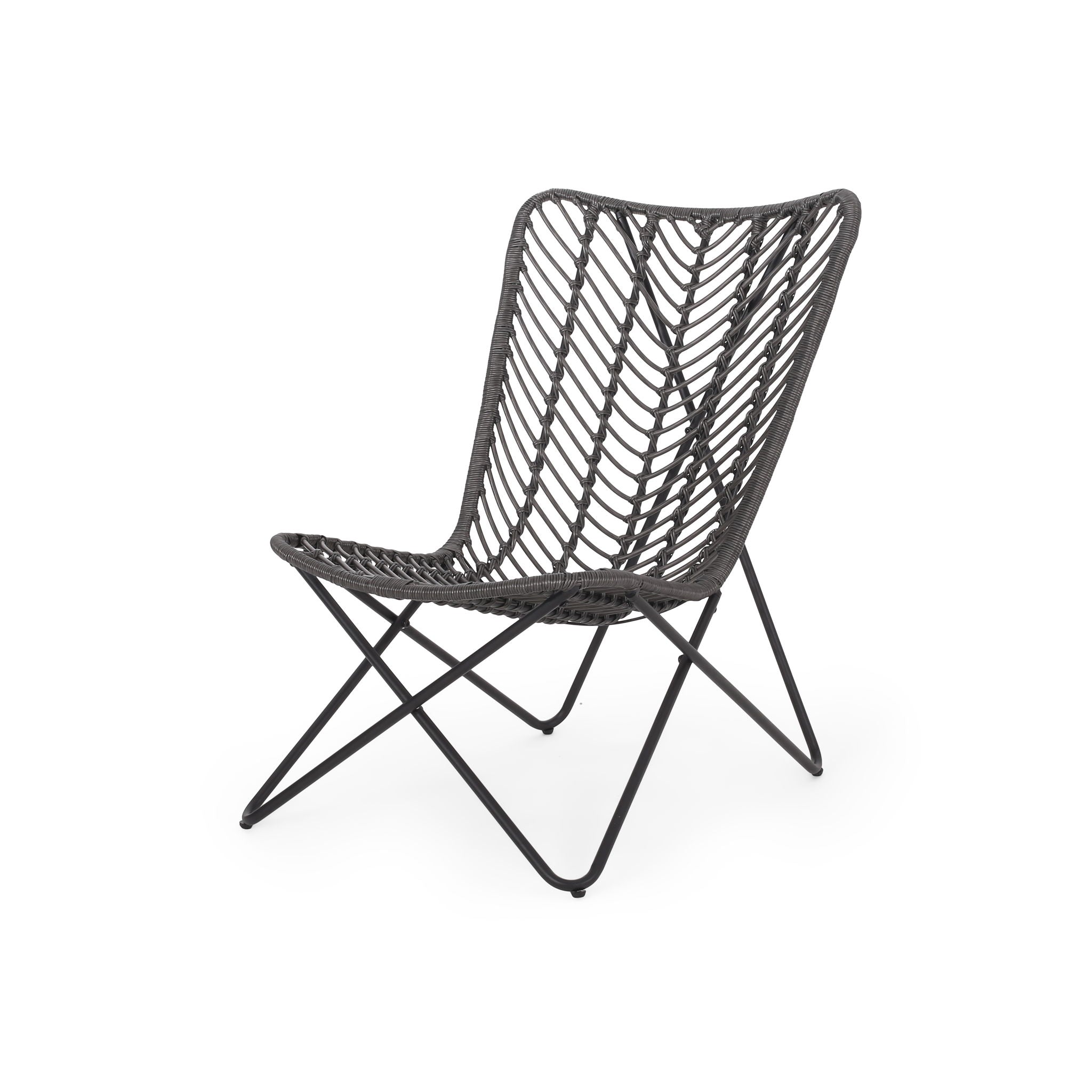 Outdoor Wicker Chair With Geometric Cross Base, (Set of 2) - Gray