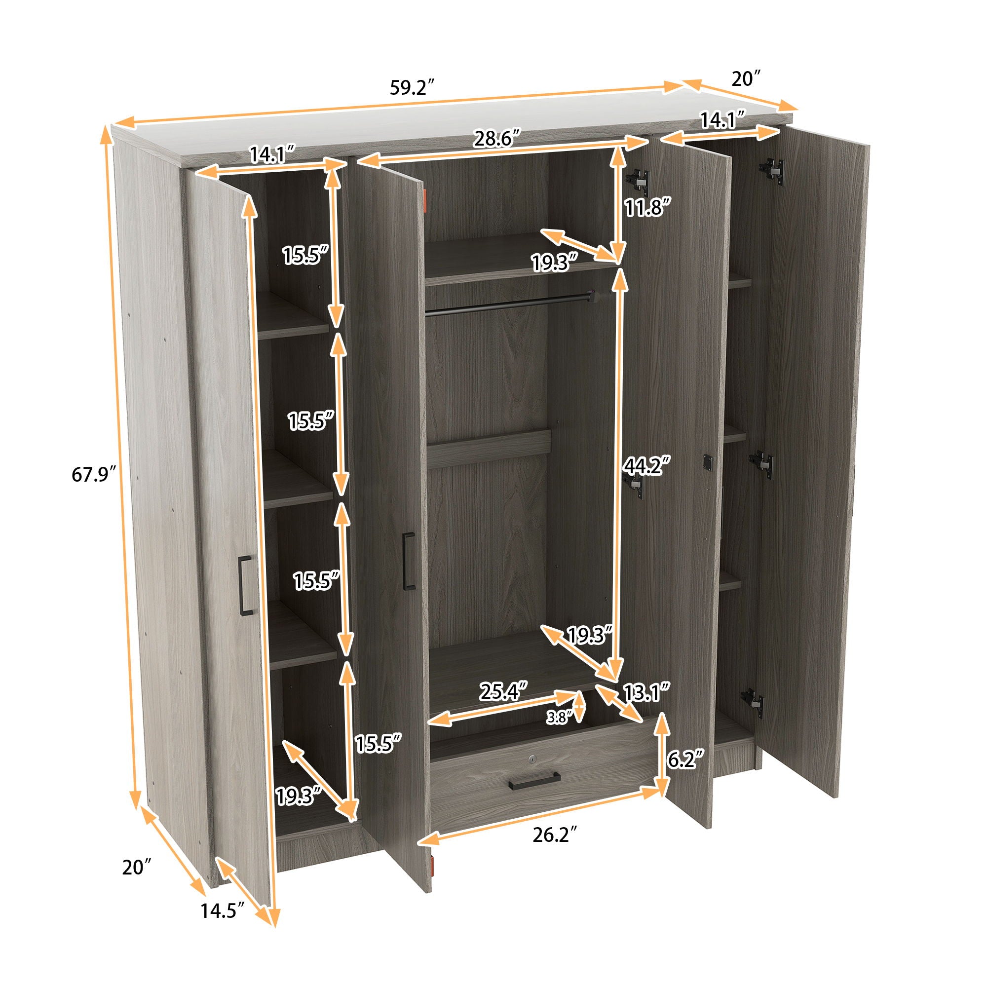 4 Door Wardrobe With 1 Drawer