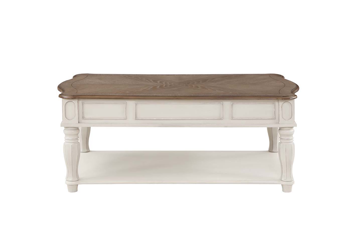 ACME Florian - Coffee Table - Oak & Antique White Finish | Meri Furniture