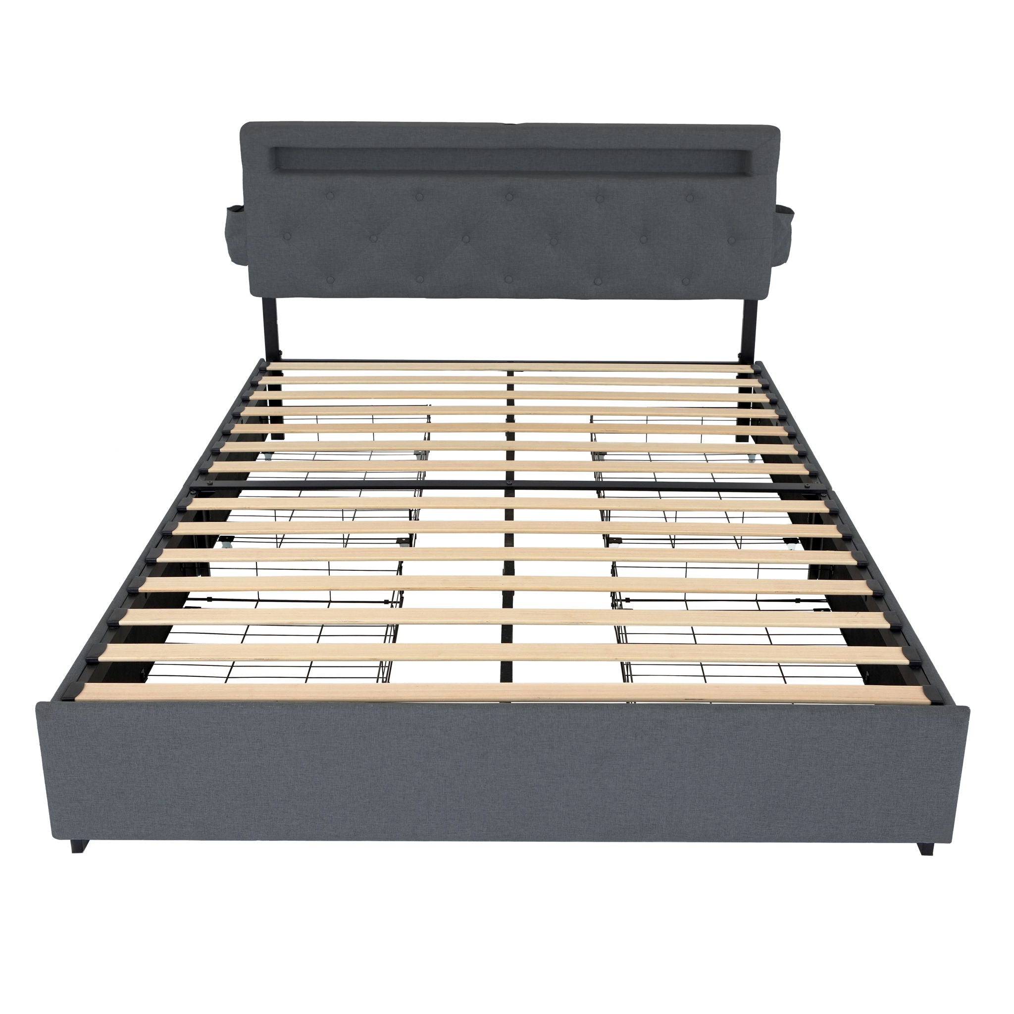 Bed With USB Charging Station, LED Lights, Headboard & Storage Drawers