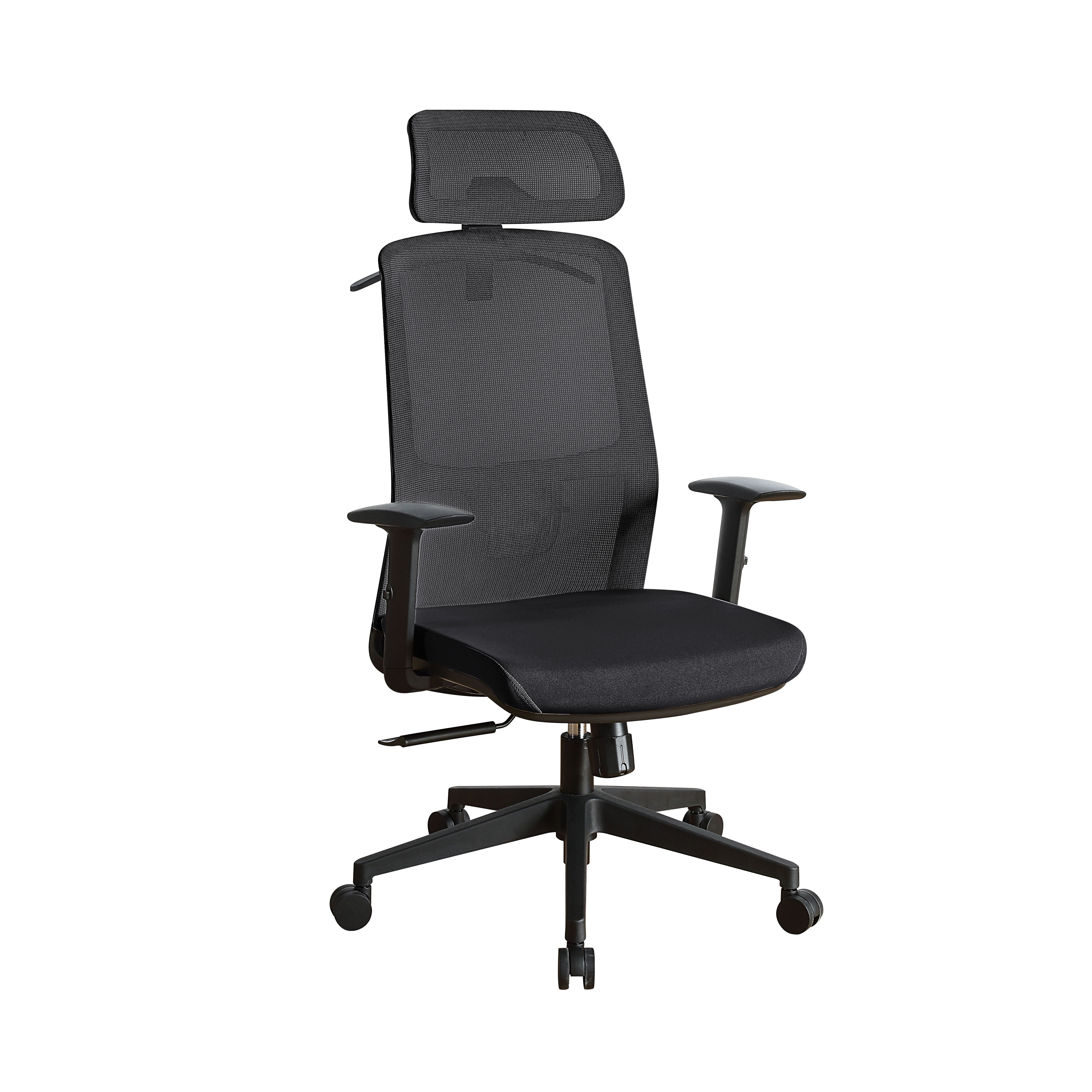 ACME •KD, Office Chair•Seat: Swivel (360 Degrees), and Adjustable Height•Padded Seat Cushion•Back Cushion w/Breathable Mesh Material•5-Star Base w/Casters•Seat Cushion Thickness: 3"•Adjustable Headrest(3 Angels & 6 cm) & Armrest(8 cm) | Meri Furniture