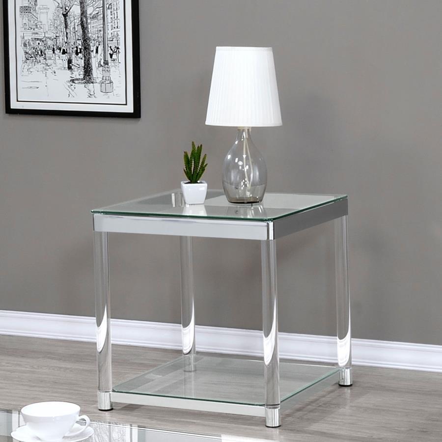 Coaster Fine Furniture Anne - Square Glass Top Acrylic Leg Side End Table - Chrome | Meri Furniture