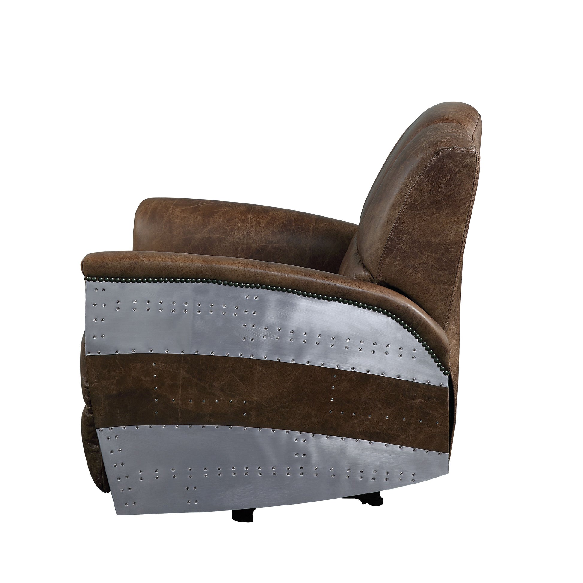 ACME Brancaster - Recliner - Retro Brown Top Grain Leather & Aluminum | Meri Furniture