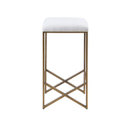 Backless Upholstered Counter Stool With Padded Seat - Ivory / Bronze