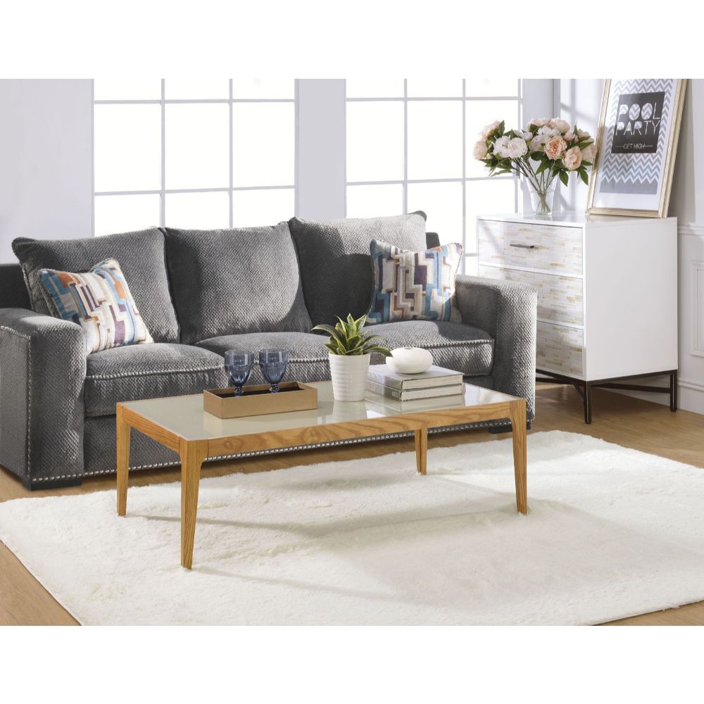 ACME Gwynn - Coffee Table - Natural & Frosted Glass | Meri Furniture