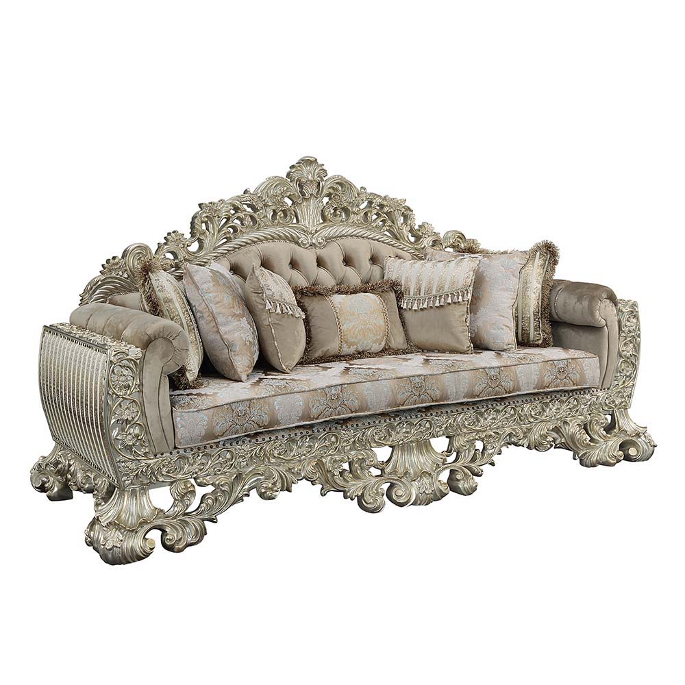 ACME Sorina - Sofa - Velvet, Fabric & Antique Gold Finish | Meri Furniture