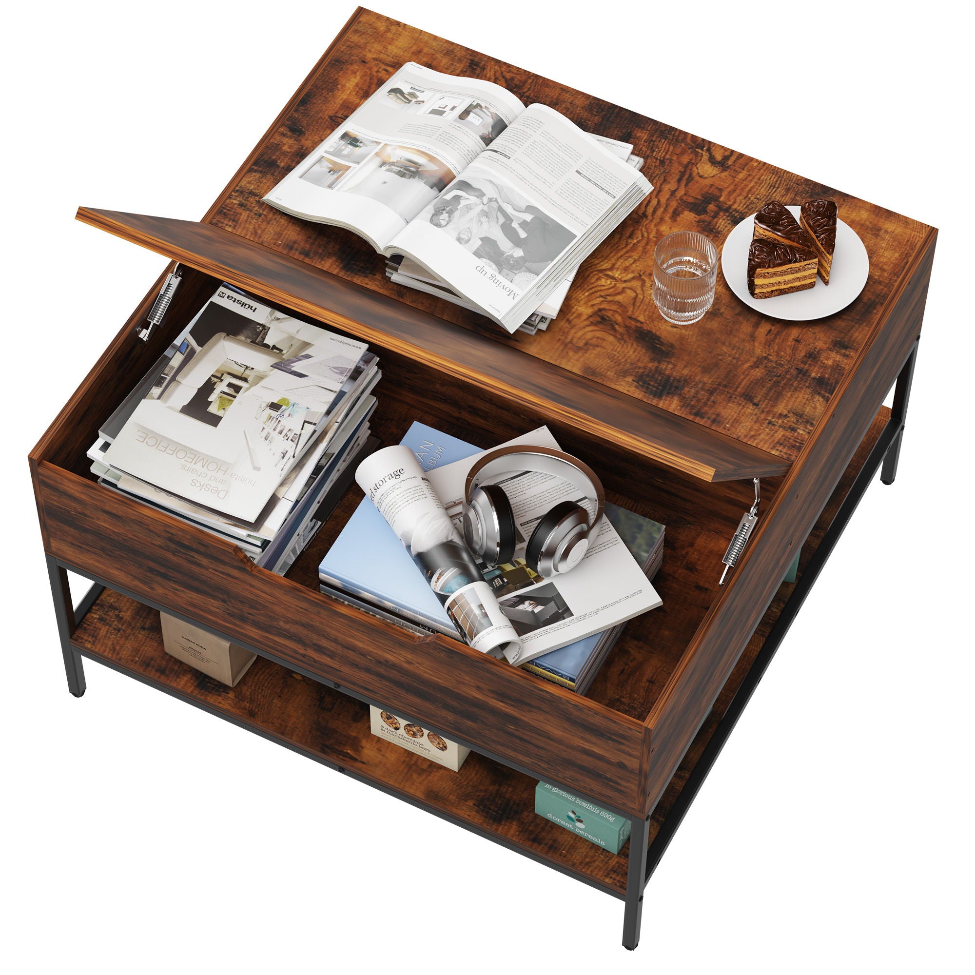 Rustic Flip Top Coffee Table With Hidden Storage - Black / Brown