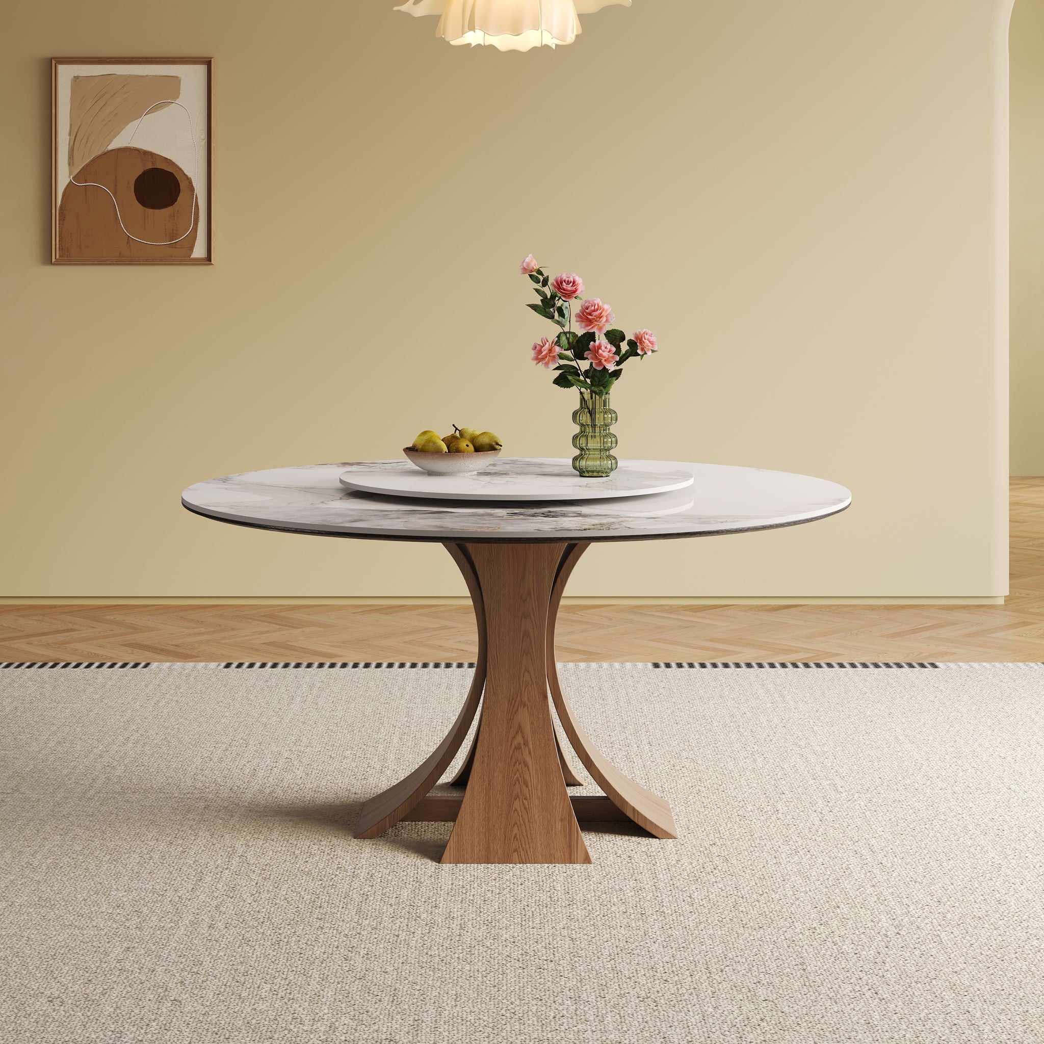 Dining Table Set With Wooden Base