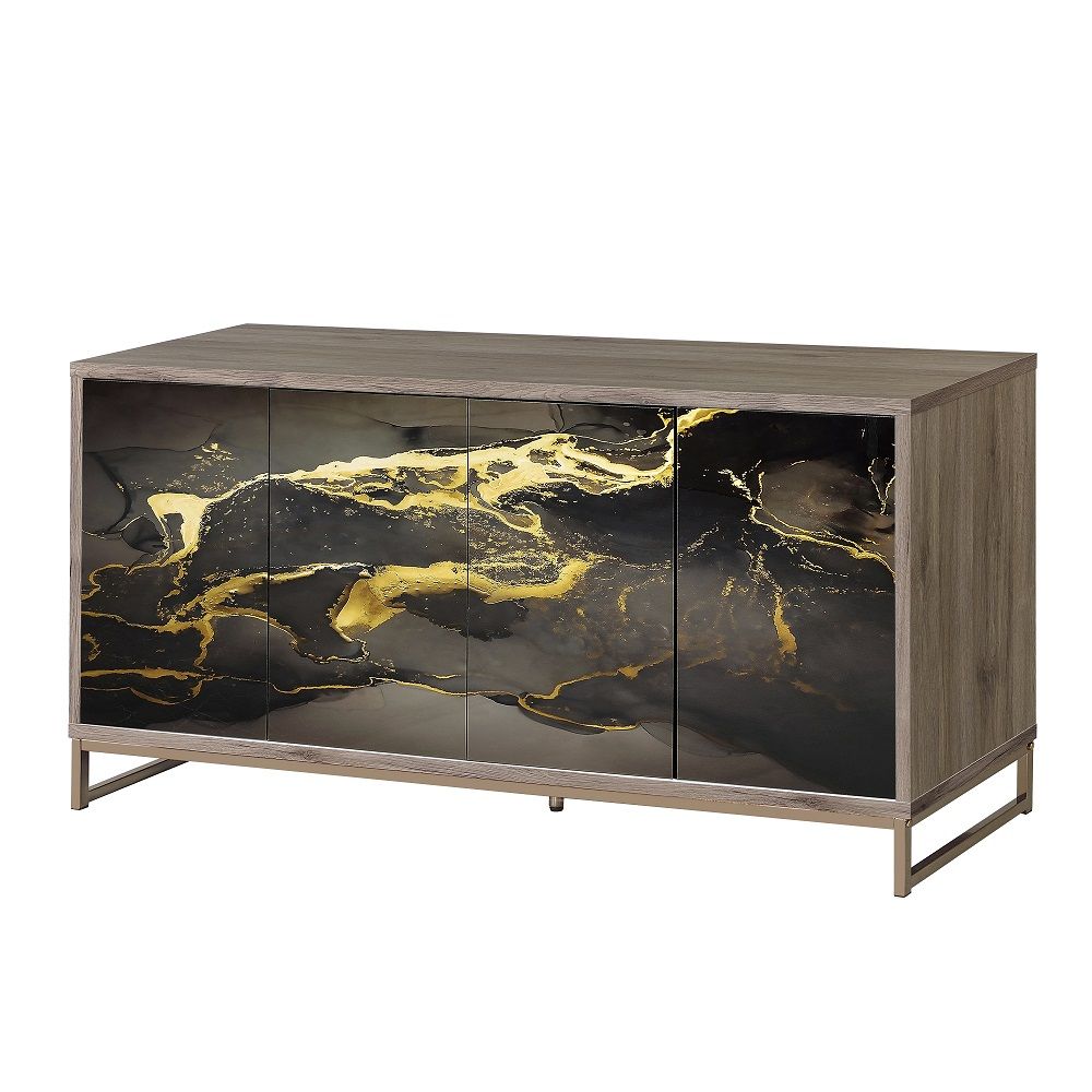 ACME Payo - Console Cabinet - Black Marble Print Oak Champagne | Meri Furniture