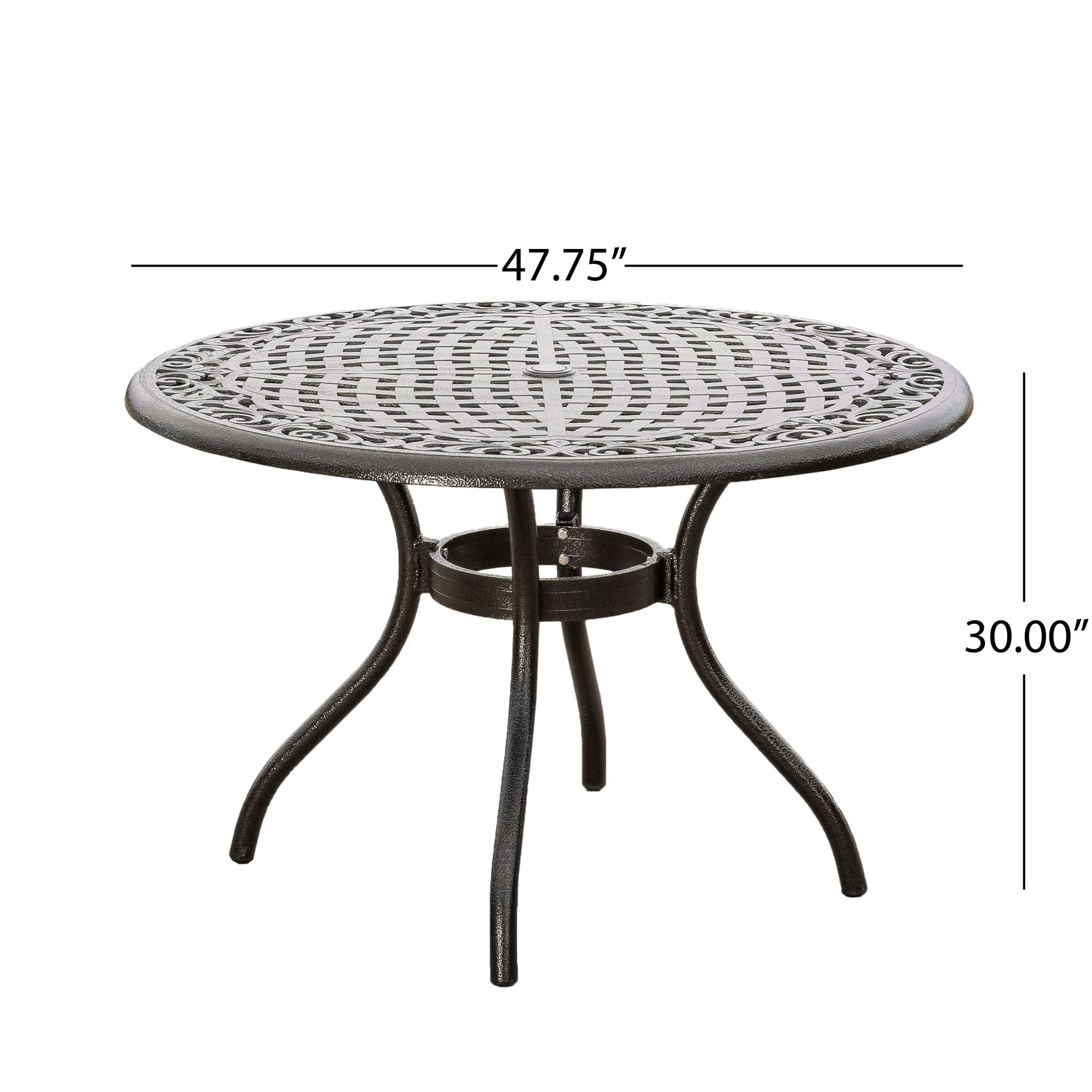Tranquilius - Outdoor Round Dining Table With Lattice Tabletop, Umbrella Hole And Curved Legs