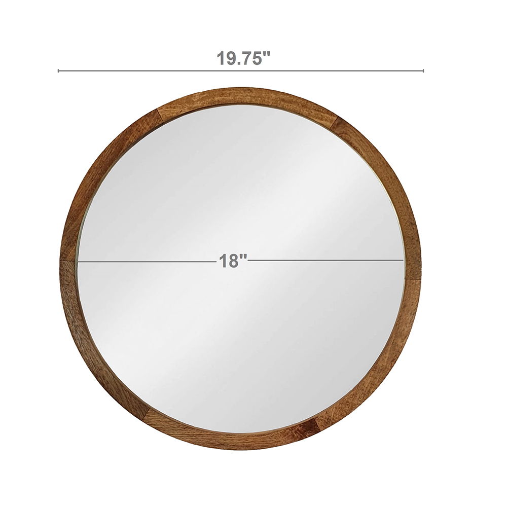 Circle Wall Mirror With Wooden Frame, Wall Mirror For Living Room